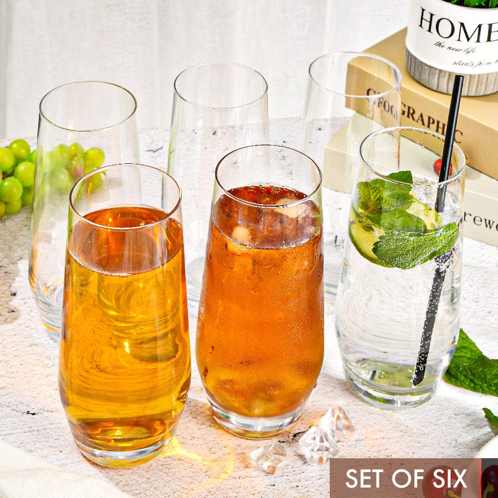 D.M DESIGN·MASTER [6 Pack,18.6 OZ] - Large Tall Glass Cups, Lead-Free Highball Drinking Glasses, Clear Mixed Drinking Glasses, Dishwasher Safe, Ideal for Mojito,Water, Juice, Beer, and Cocktail.