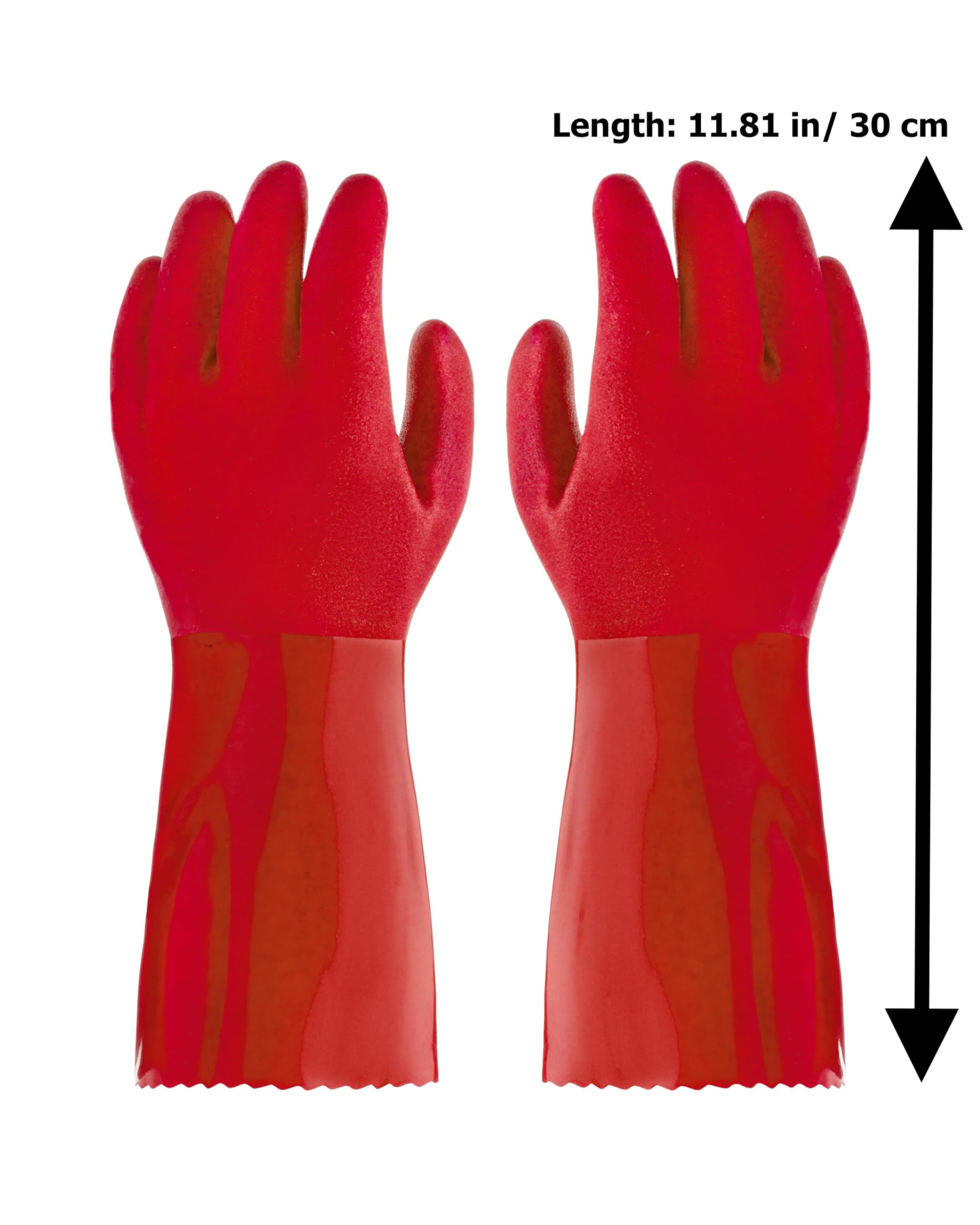 Kitchen-Star Ultimate Rubber Household PVC Gloves with Comfortable Cotton Lined, Anti-Slip surface, Kitchen Dishwashing, Extra Thickness, Kitchen Cleaning, Working, Painting, Pet Care (Size Medium, Red)