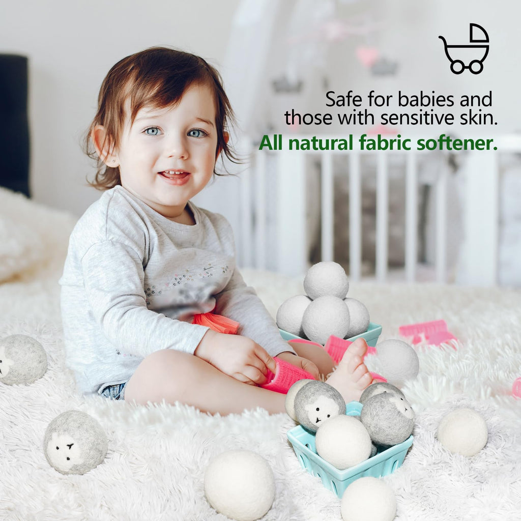 Wool Dryer Balls Handmade Gray XL Pack of 6,Organic Dryer Balls Laundry Reusable Anti Static,100% Natural New Zealand Wool Fabric Softener Balls Laundry Balls for Dryer for 1000+ Loads,Reduces Drying Time,Baby Safe & Odorless .