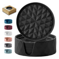Wingcases Silicone Coasters for Drinks[6 Pack]- Cup Mat with Holder for Tabletop Protection-Non-Slip, Non-Stick, Coffee Table Decor, Great Gift for Any Occasion, Black