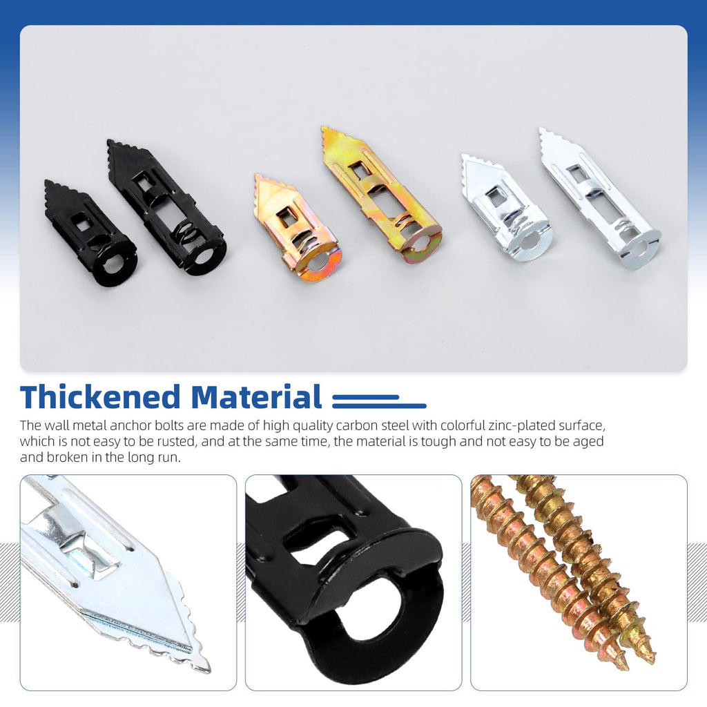 Glarks 201pcs Drywall Self-Drilling Anchors with Screws Set, 100pcs Carbon Steel Hollow Wall Anchor Tapping Screw with 100pcs Screws and 1pcs PH2 Bit Kit for No Drill or Holes in Wall