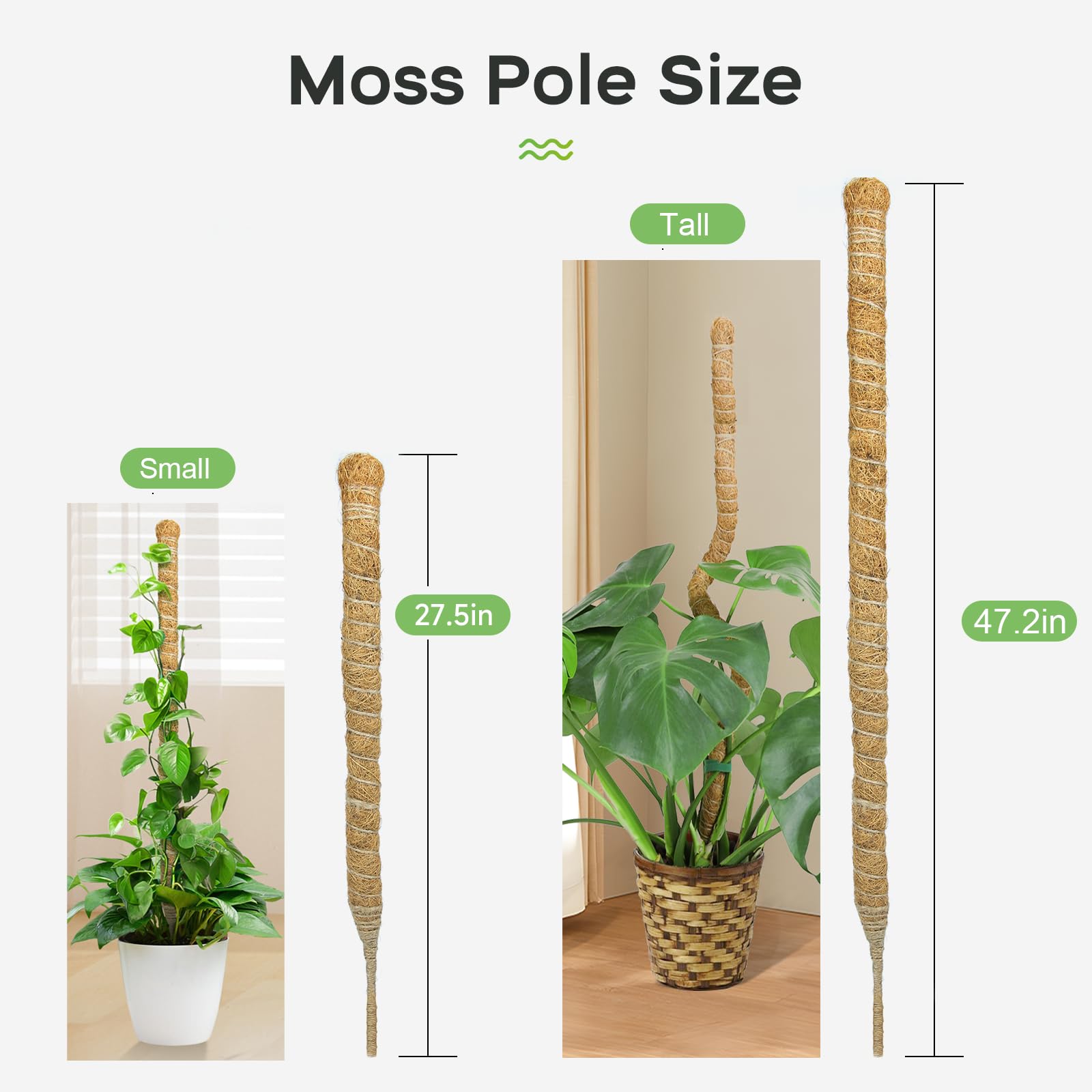 SYCARON Bendable Moss Pole, 47.2 Inches Moss Pole Plant Support Monstera Plant Support Stakes for Medium Climbing Plants, Indoor Plants Growth