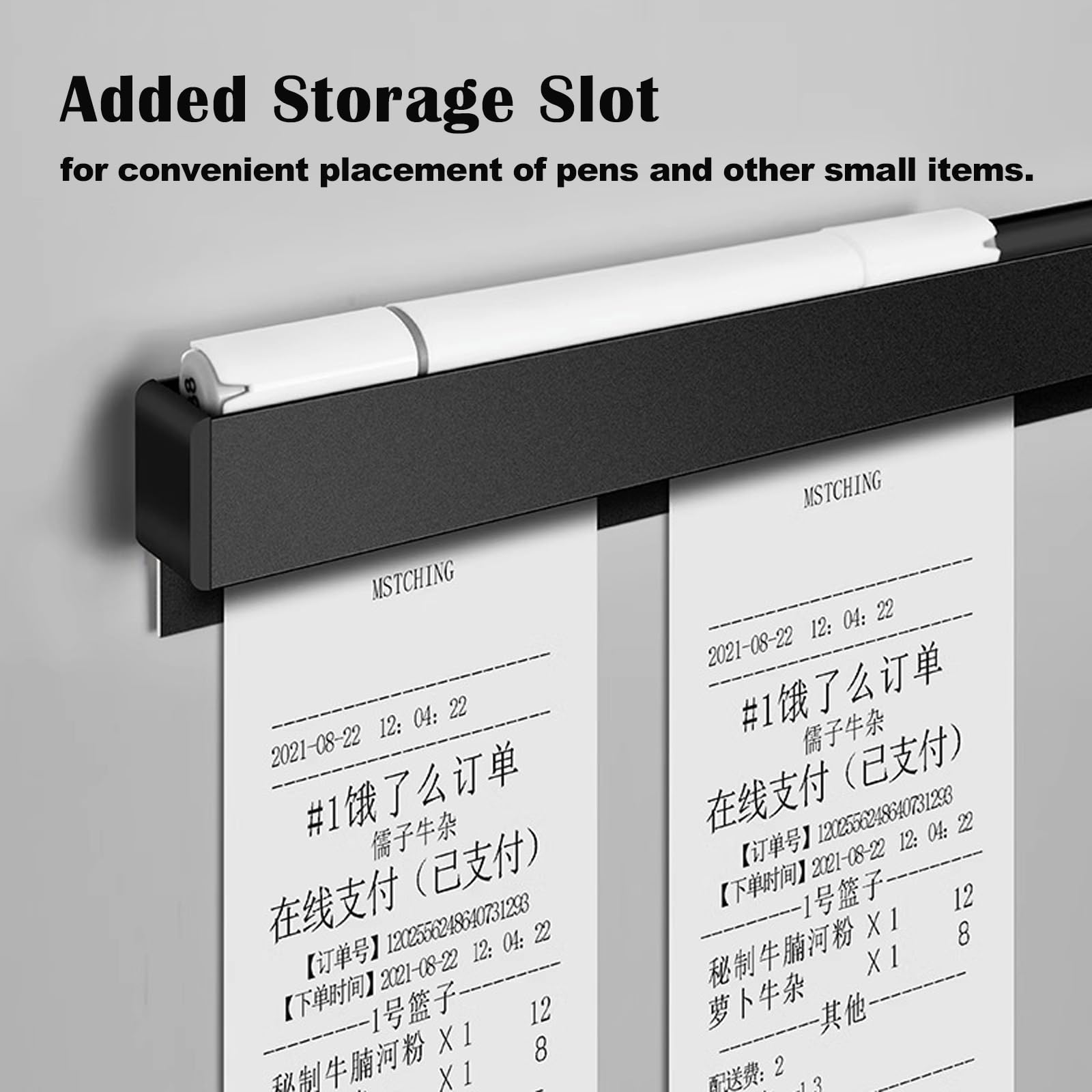 2 Pieces Ticket Holder Receipt Holder for Restaurant Refrigerator, No Drill Restaurant Order Ticket Holder, for Walls Home Kitchen Office Cafes Pubs Bars (Black, 19.7", 2p)