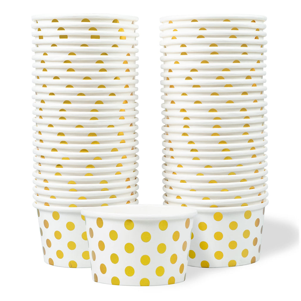 MATICAN 50-Count Paper Ice Cream Cups - 16-Oz Disposable Dessert Bowls with Gold Foil Polka Dots