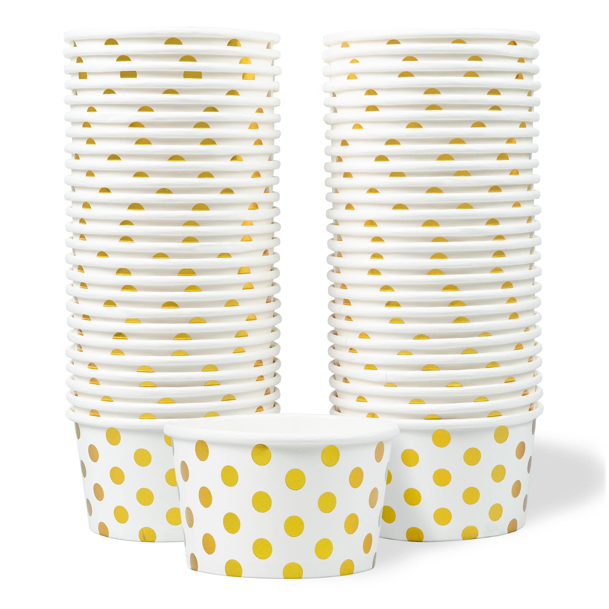 MATICAN 50-Count Paper Ice Cream Cups - 16-Oz Disposable Dessert Bowls with Gold Foil Polka Dots