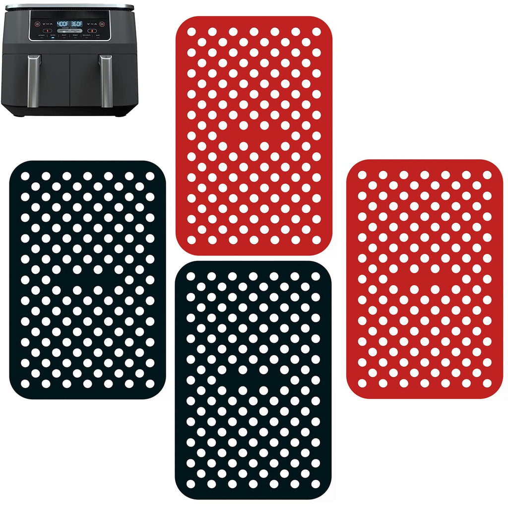 4 Pack Air Fryer Liners - Double Basket Silicone Mats for Dual Basket Air Fryers - Reusable Non-Stick Silicone Air Fryer Mats Replacement for Parchment Paper