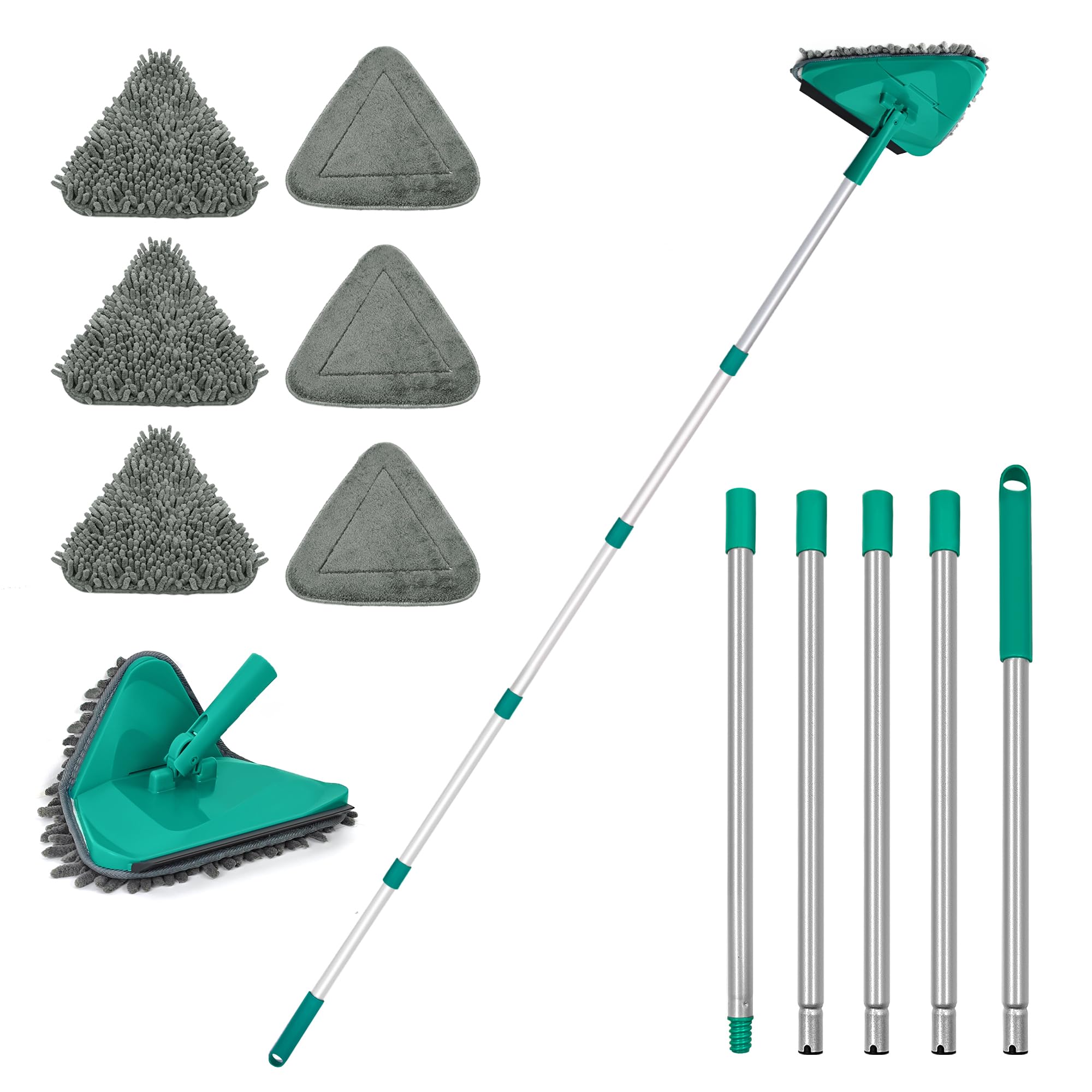 JEHONN Wall Cleaner Mop with Long Handle,Ceiling Duster with Microfiber and Chenille Pad for Cleaning Window, Cabinet,Painted Walls, Floor, Baseboard (Green)