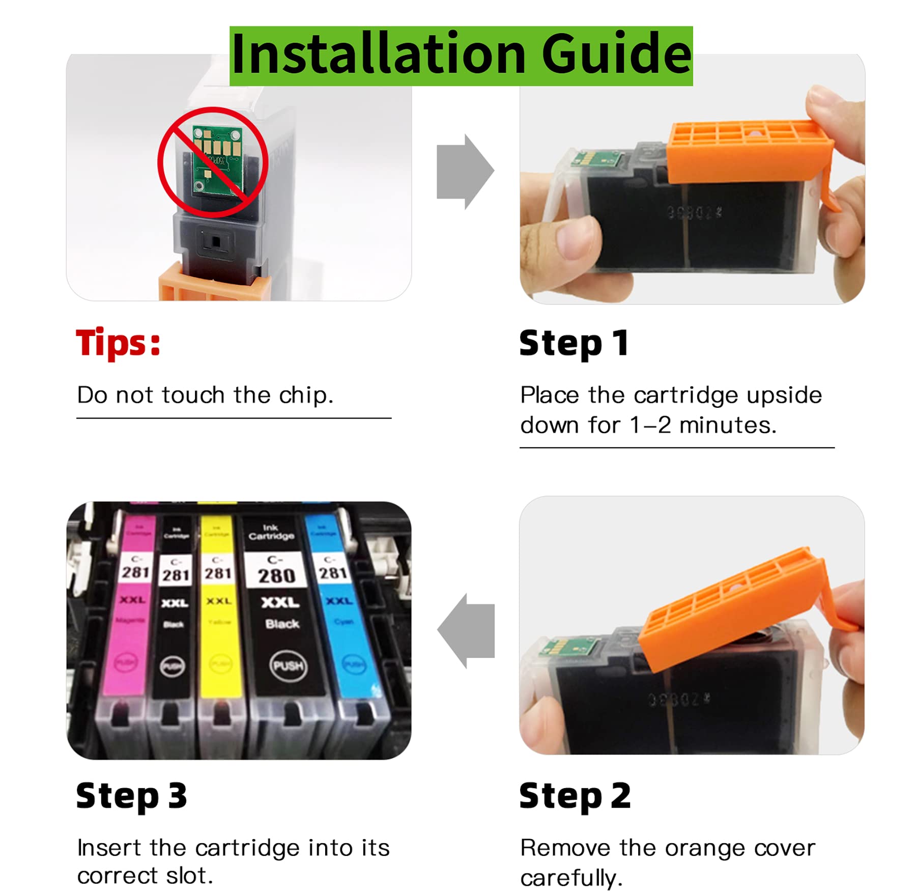 6 Pack PGI-280 XXL CLI-281 XXL 280 281 Ink Cartridges Replacement for Canon PIXMA TS9120 TS6320 TS8120 TS8220 TS8320 (2 PGBK, 1 BK, 1 C, 1 M, 1 Y)