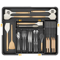 Ceecysaa Cutlery Organizer with 2 Removable Knife Blocks, Expandable Utensil Tray,Adjustable Cutlery Tray Drawer Organizer for Spoons, Knives, Kitchen Organizers and Storage,ABS,Black(6-9 Slots)