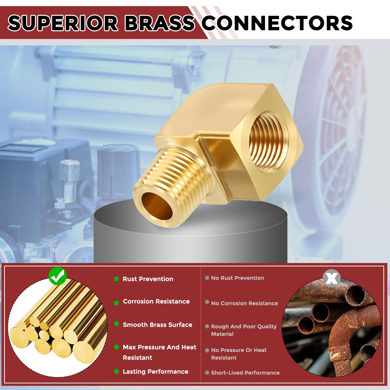 Kozelo Pack of 5, 90 Degree 1/8" Female NPT to 1/8" Male NPT Solid Brass Hose Fittings Adapter