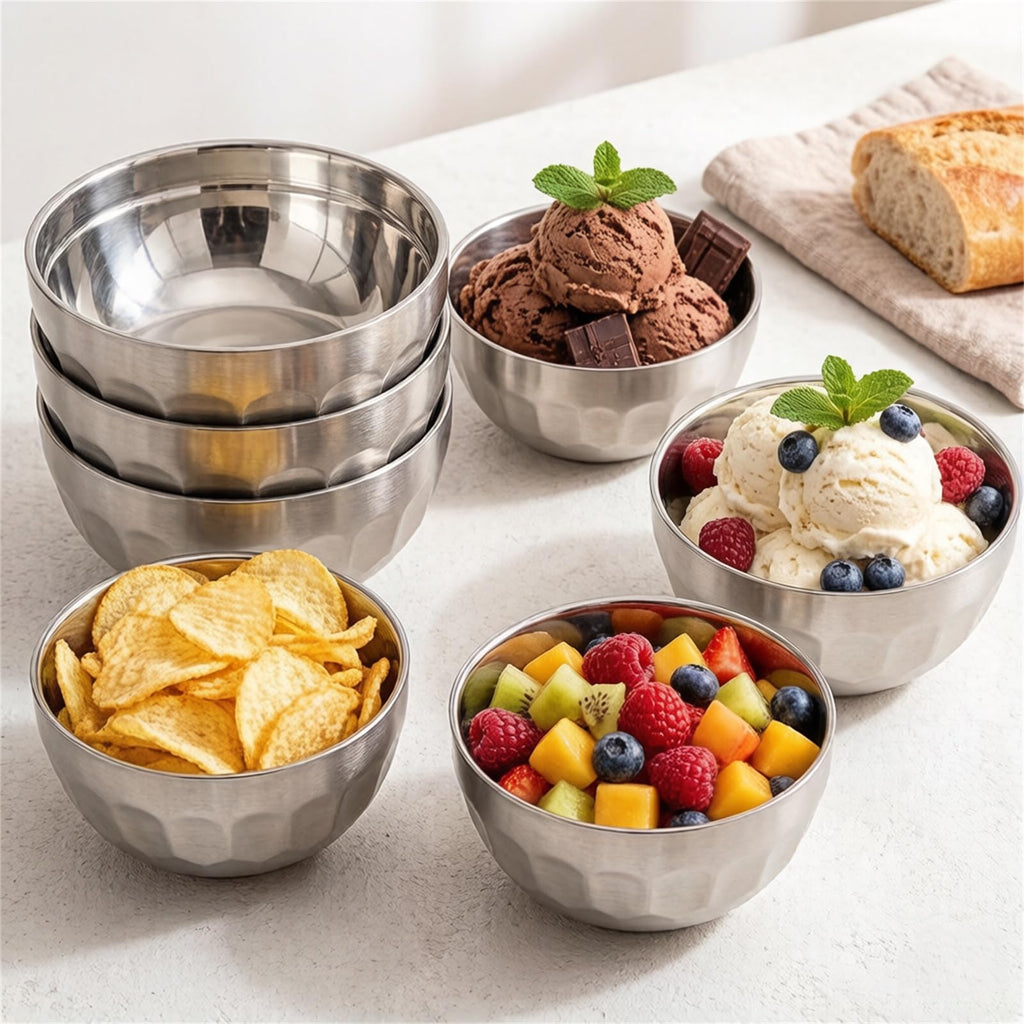 Okllen 6 Pack Stainless Steel Bowls, 15 Oz Double-Walled Metal Soup Bowls, 18/8 Stainless Steel Lightweight Salad Bowls Snacks Bowls Multipurpose Dinner Bowl for Rice, Noodle, Fruit, Cereal