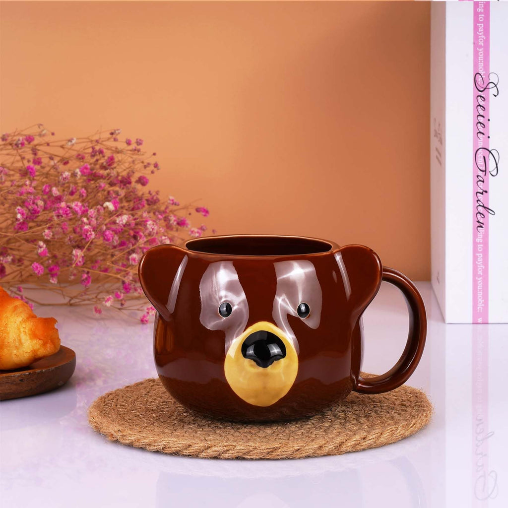 ToCooTo Bear Mug 14 oz Ceramic Coffee Mug 3D Porcelain Tea Mug for Women Kawaii Cup Bear Gifts for Women Christmas Gifts Housewarming Holiday Birthday Gifts for Women Mom Kids Men and Friend Brown