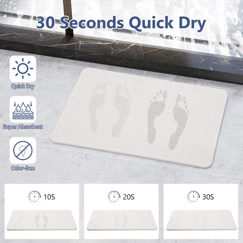 Ceecysaa Stone Bath Mat, Non-Slip Diatomaceous Earth Shower Mat, Quick Drying Bath Mat Stone, Super Absorbent Diatomite Bath Mats for Bathroom Kitchen, Easy to Clean, 60 x 39cm, White