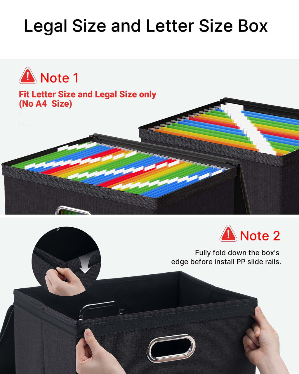 Oterri Zipper File Box with Lid, Legal/Letter Size Document Organizer with Mesh Pockets, Filing Box with Handle, Zippers Document Storage Box for Office/Home/School (1 Pcs, Large-Black)