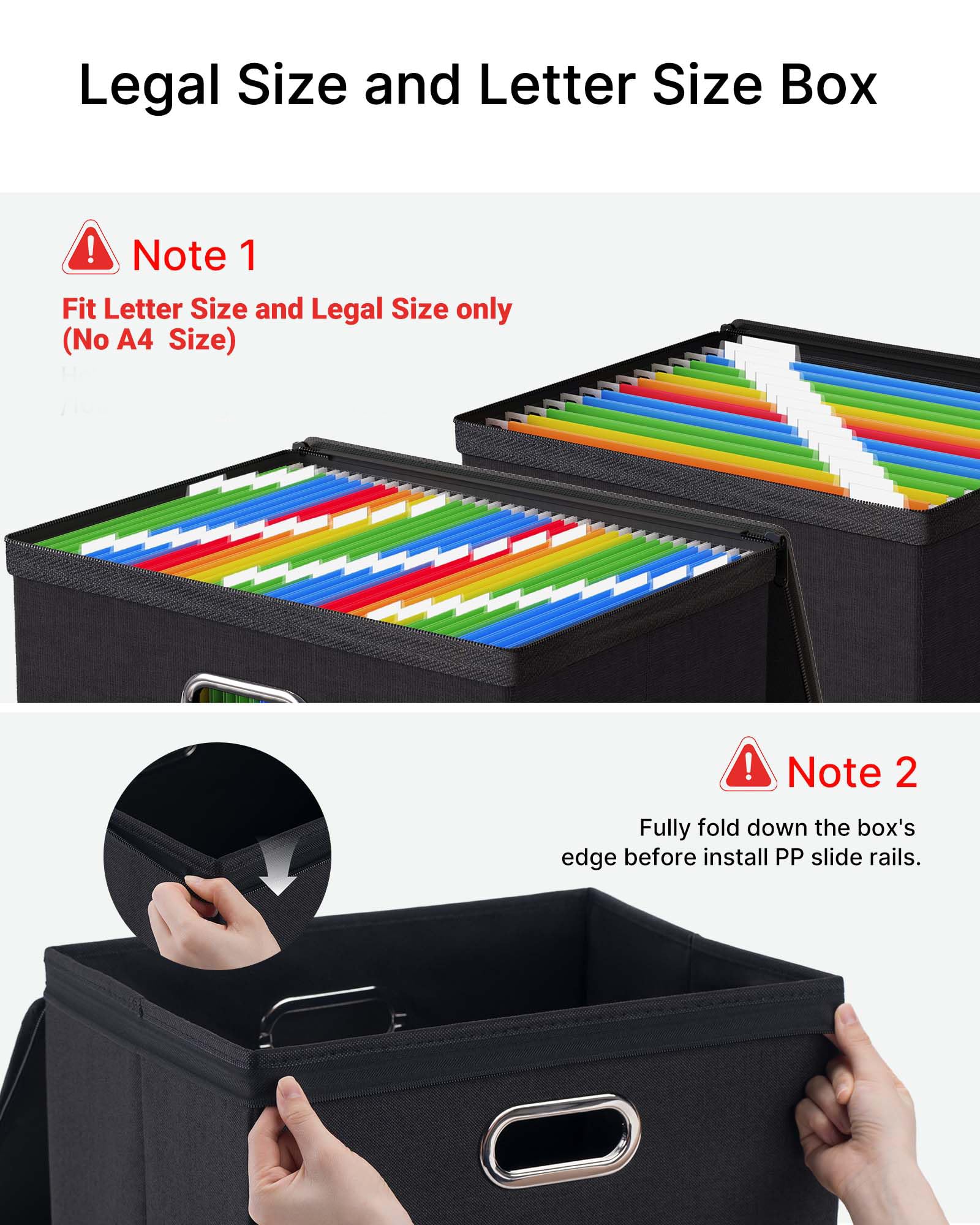 Oterri Zipper File Box with Lid, Legal/Letter Size Document Organizer with Mesh Pockets, Filing Box with Handle, Zippers Document Storage Box for Office/Home/School (1 Pcs, Large-Black)