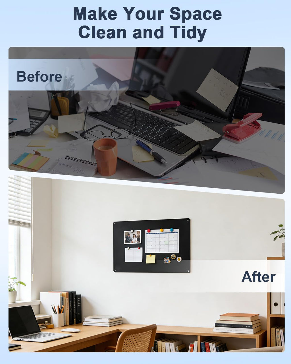 UCEC 2 Pack Black Magnetic Board for Wall, 16.9" x 11.8" Metal Magnetic Bulletin Board for Display Photos Notes Magnets, Magnet Display Board for Wall Refrigerator Cabinet etc, with Adhesive & Screws