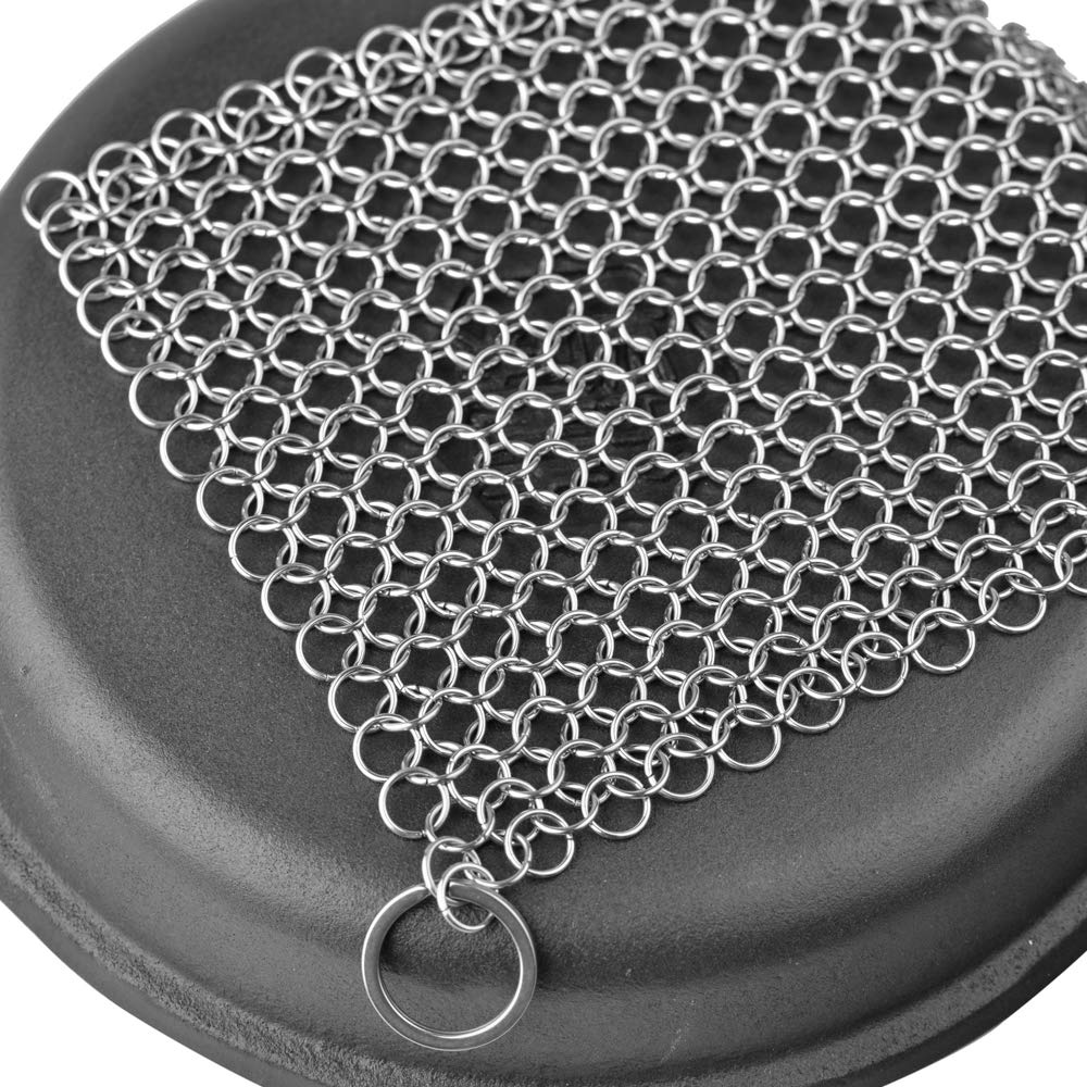 Stainless Steel Cast Iron Cleaner and Cast Iron Brush, SourceTon Stainless Steel Chainmail Scrubber and Bamboo Handle Brush for Skillet, Wok, Pot, Pan