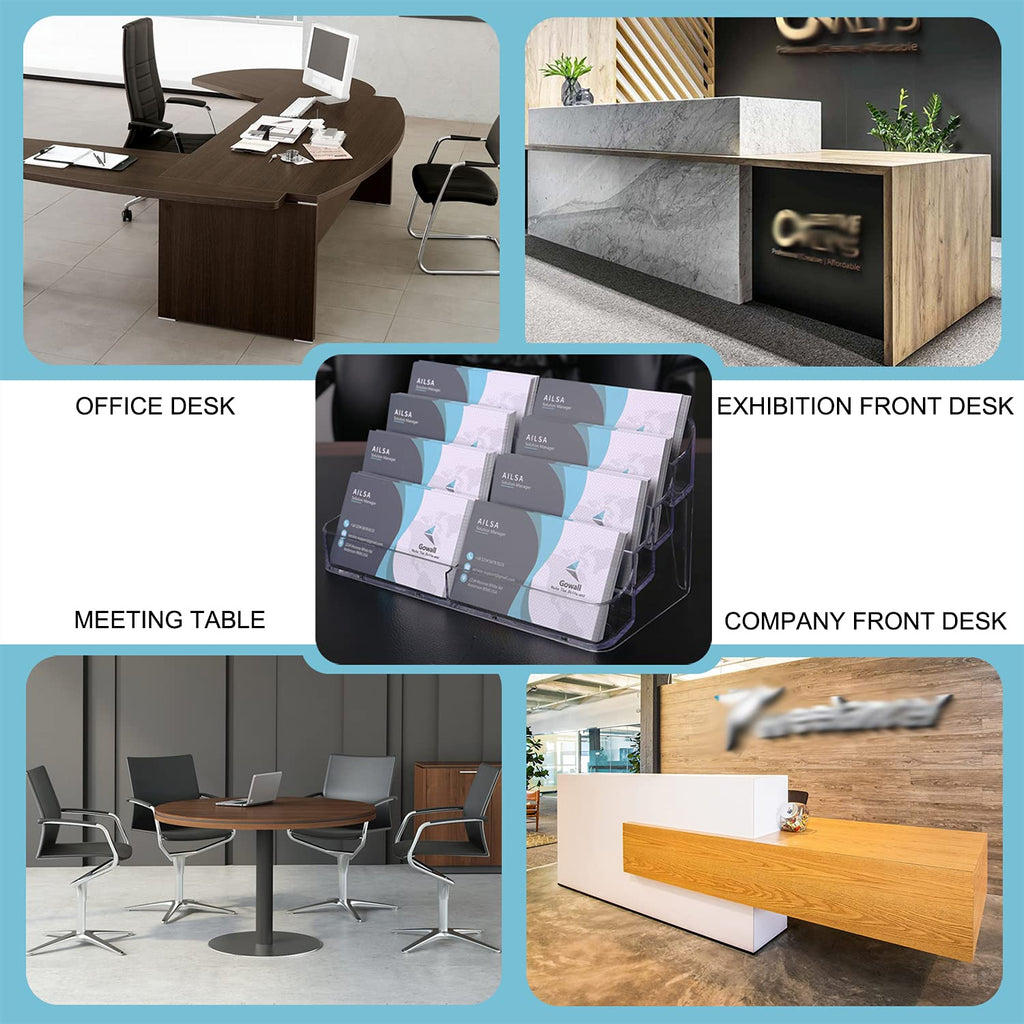 Gowall Business Card Holder, 8 Pocket Acrylic Business Card Holder for Desk Clear Business Card Stand Desktop Business Card Holders Plastic Business Card Display for Exhibition, Home and Office, 2 PCS