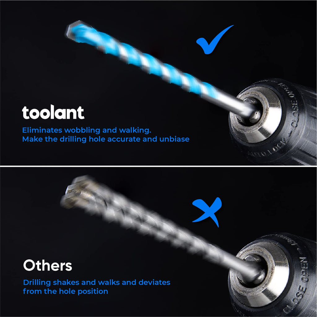 toolant Concrete Drill Bit Set & Masonry Drill Bit Set, Shockproof Hex Shank Drill Bit Set (7pcs) for Glass/Brick/Plastic/Cement/Tile, Industrial Strength Carbide Drill Bit Tip, 5/32"-3/8" Box of 7