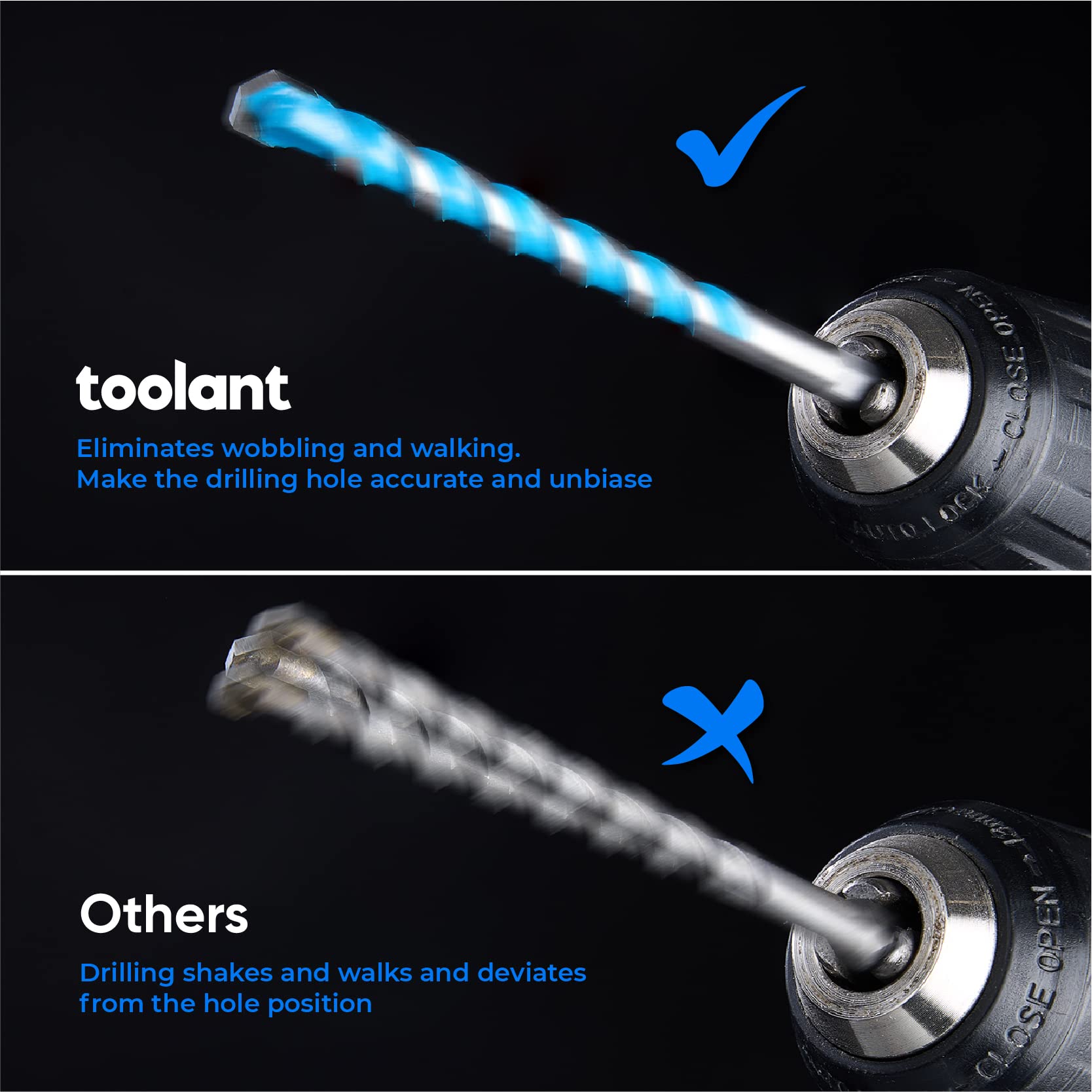toolant Concrete Drill Bit Set & Masonry Drill Bit Set, Shockproof Hex Shank Drill Bit Set (7pcs) for Glass/Brick/Plastic/Cement/Tile, Industrial Strength Carbide Drill Bit Tip, 5/32"-3/8" Box of 7