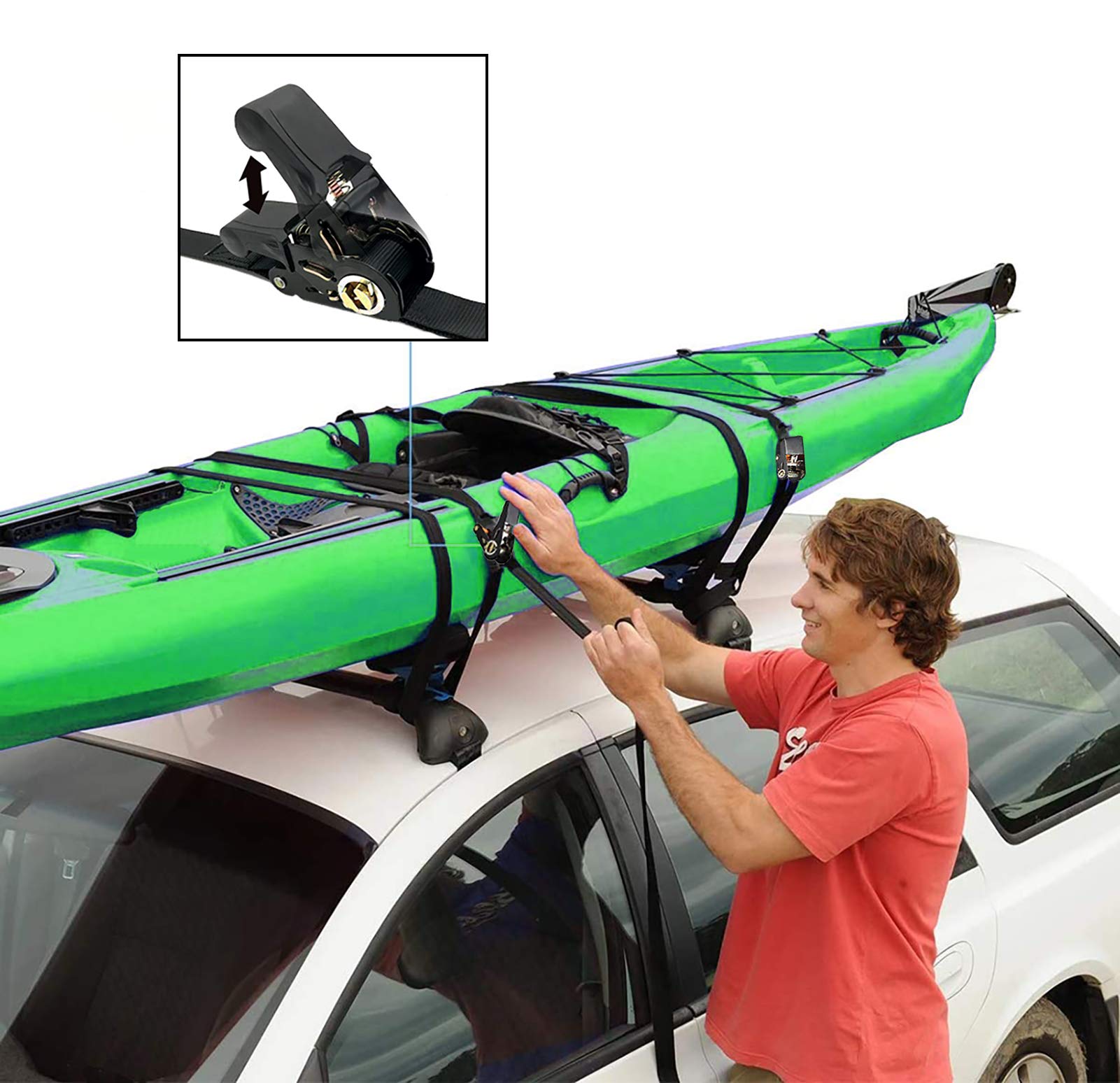 Endless Ratchet Tie Down Straps Heavy Duty Cargo Tie Downs, Durable Nylon Black Strap Down Ratcheting Securing Straps, Track Spring Fittings, Tie-Down Motorcycles, Trailer Loads, Kayak (20ft - 2pack)