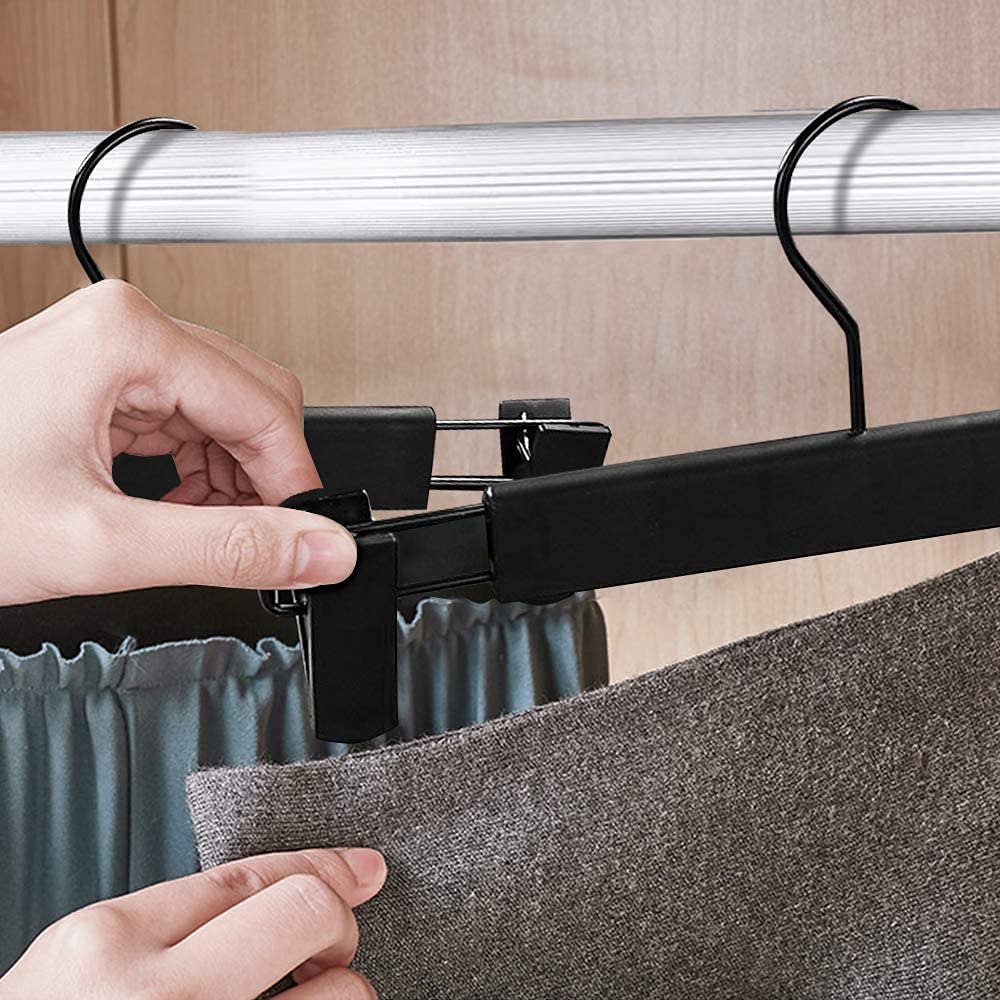 Lamitocs 20 Pack Skirt Hangers, Pants Hangers with Adjustable Anti-Rust Clips for Pants, Skirts, Clothes Hangers Black