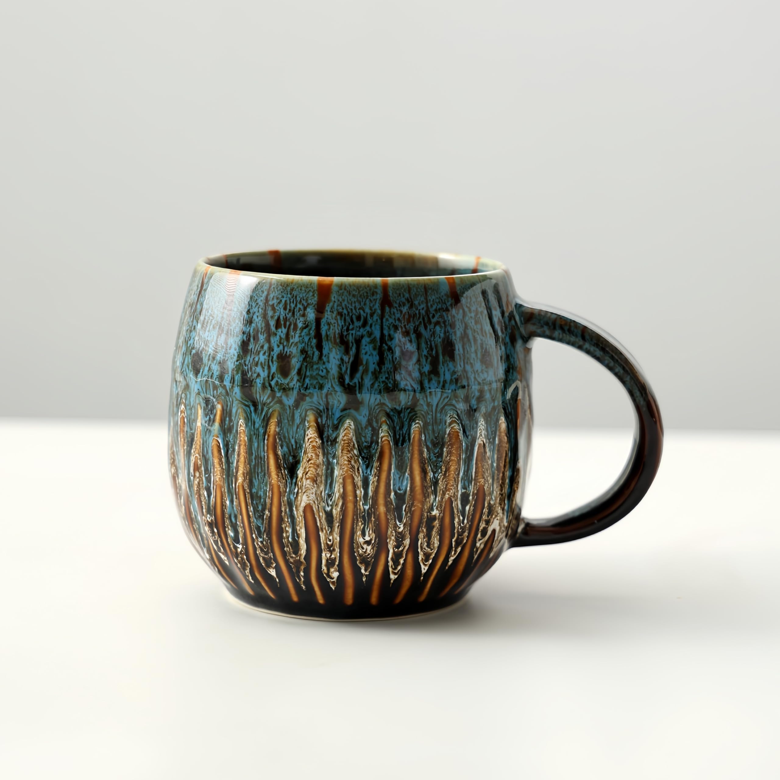 20oz Large Coffee Mug - Unique Handcrafted Look Ceramic Cup, Large Tea Mug, Microwave & Dishwasher Safe (Blue)
