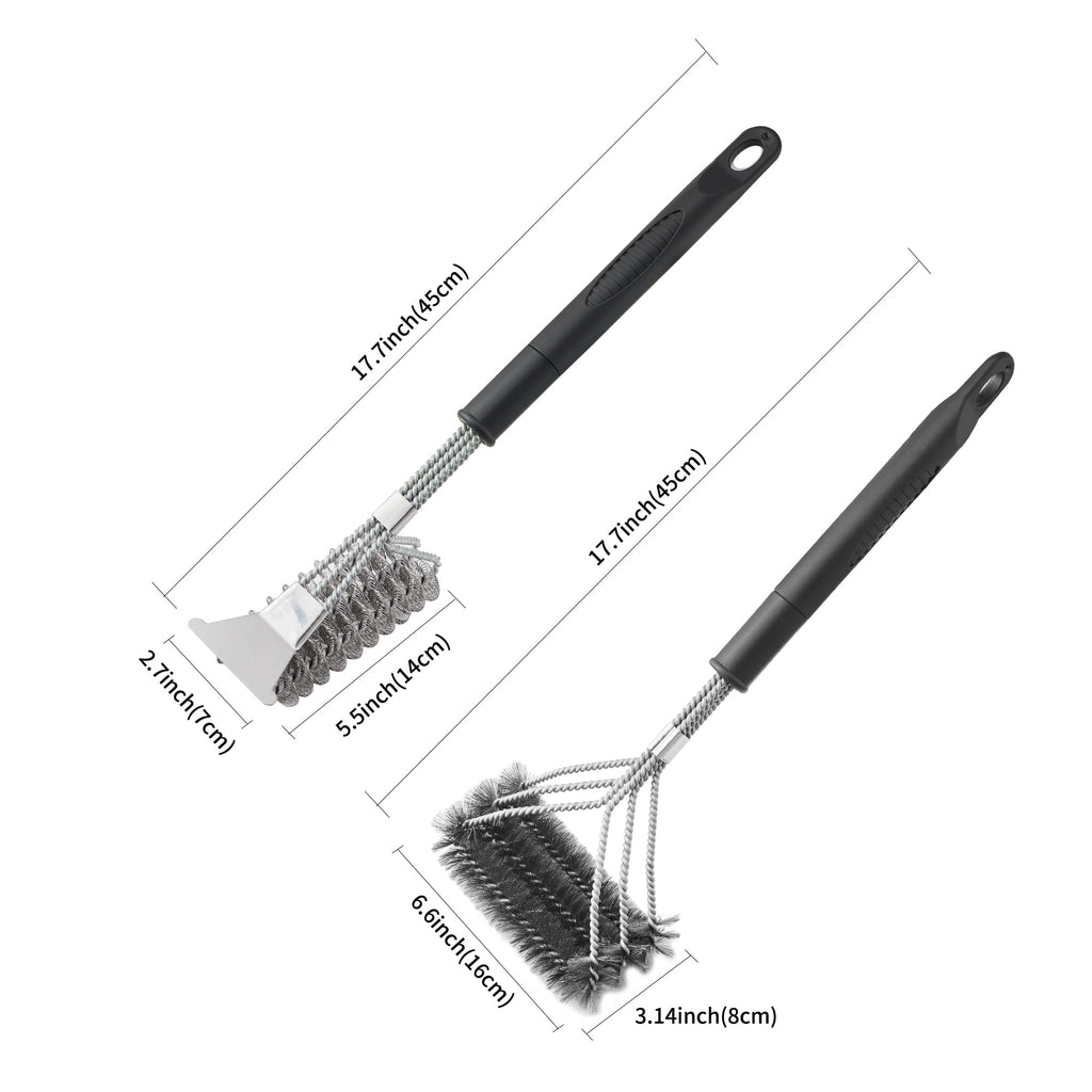 BBQ Brush for Grill, Grill Brush with Scraper, Bristle Free BBQ Accessories for Gas, Charcoal, Smoker Grill - 2 Pack
