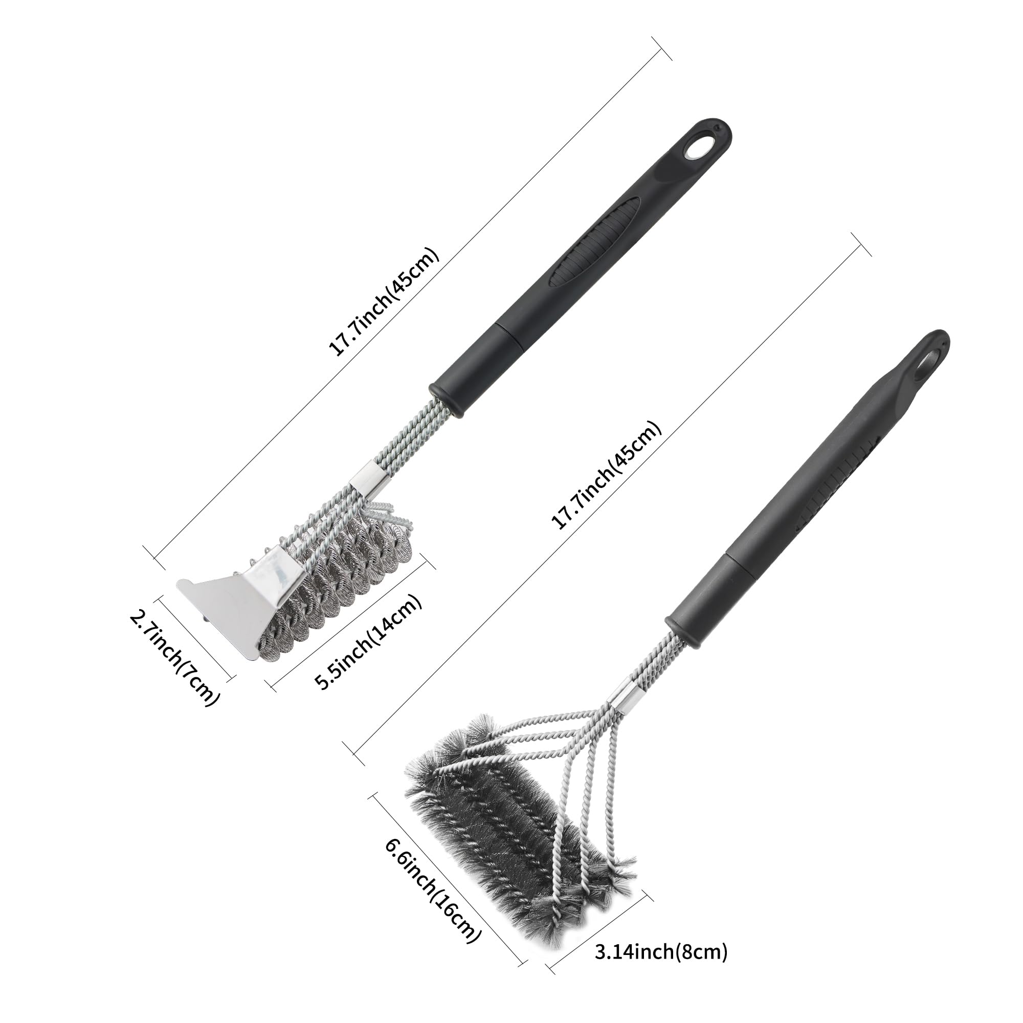 BBQ Brush for Grill, Grill Brush with Scraper, Bristle Free BBQ Accessories for Gas, Charcoal, Smoker Grill - 2 Pack
