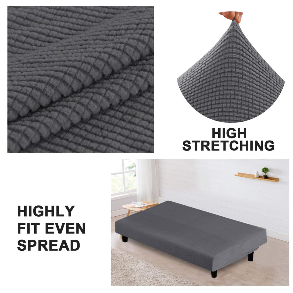 Turquoize Futon Cover Stretch Armless Sofa Slipcover Spandex Non Slip Soft Couch Sofa Cover Without Arms Futon Slipcovers for Living Room Furniture Protector with Elastic Bottom, Charcoal Gray