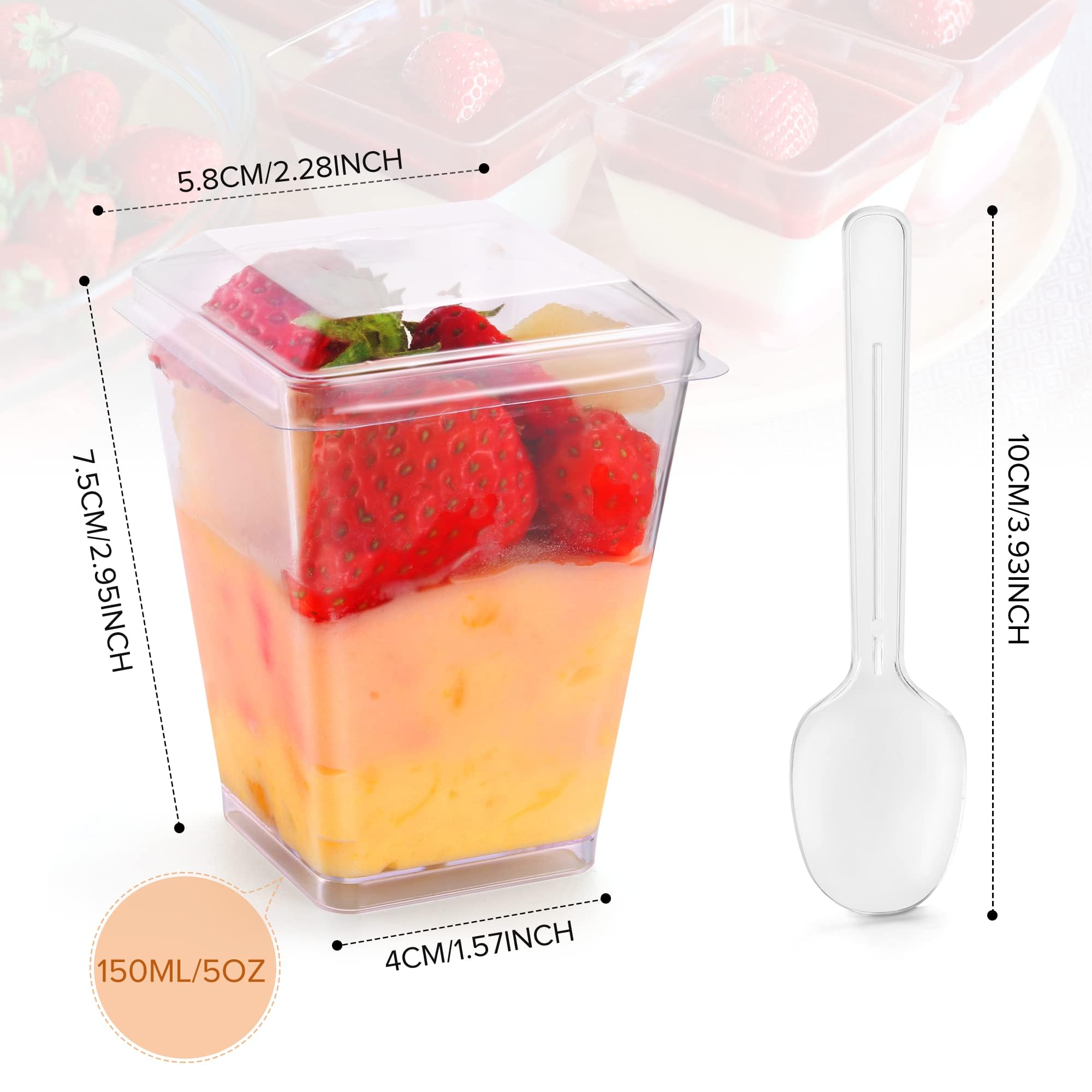 WEST STORY 50 Packs 5oz Clear Dessert Cups with Lids and Spoons, Single Serving Parfait Cups with Lids for Party Appertizer, Finger Food, Pudding, Yogurt, Parfait, Mousse