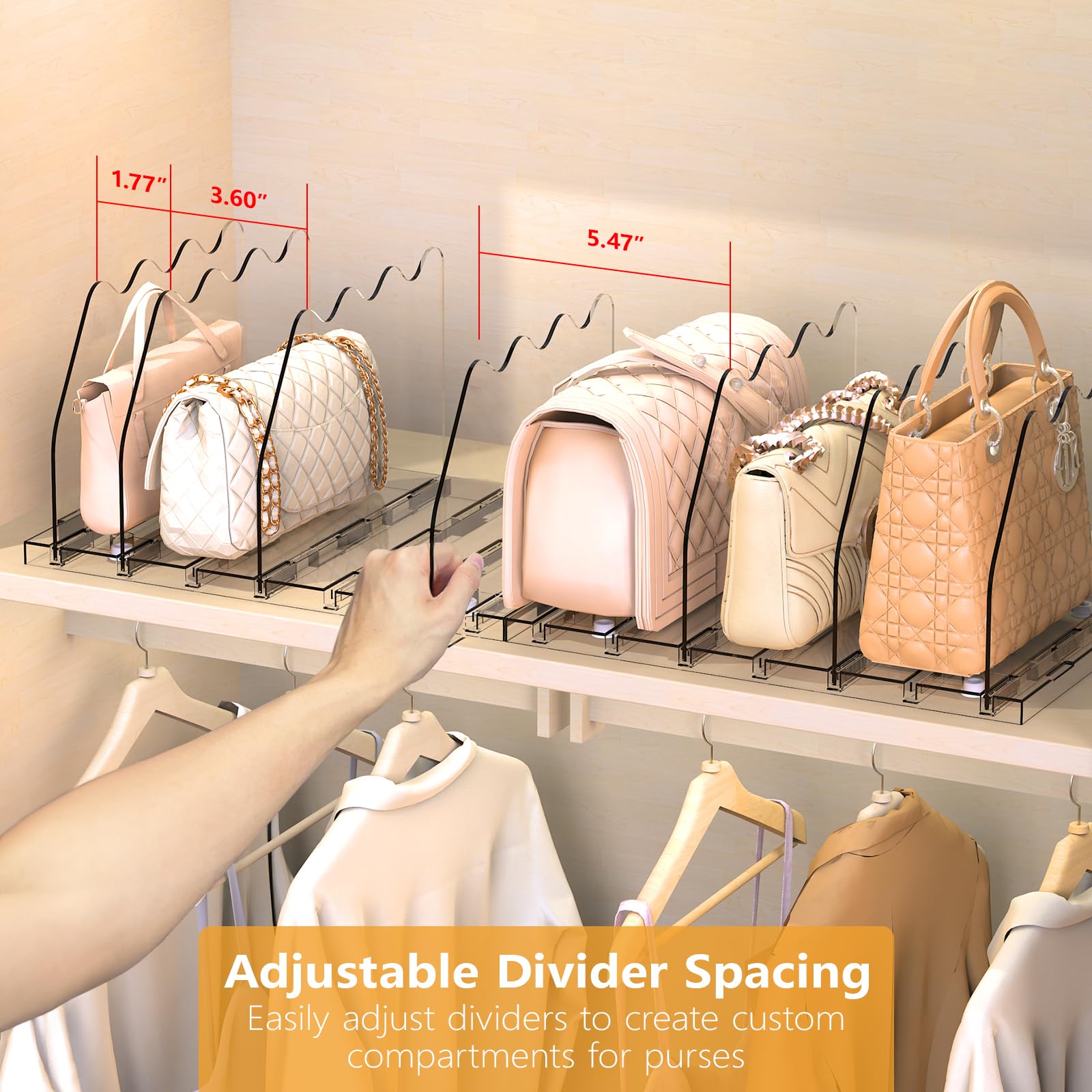 Ronlap Purse Storage Organizer for Closet Adjustable Shelf Bag Purse Storage Dividers Clear Handbag Separators for Closet Organization, Clear