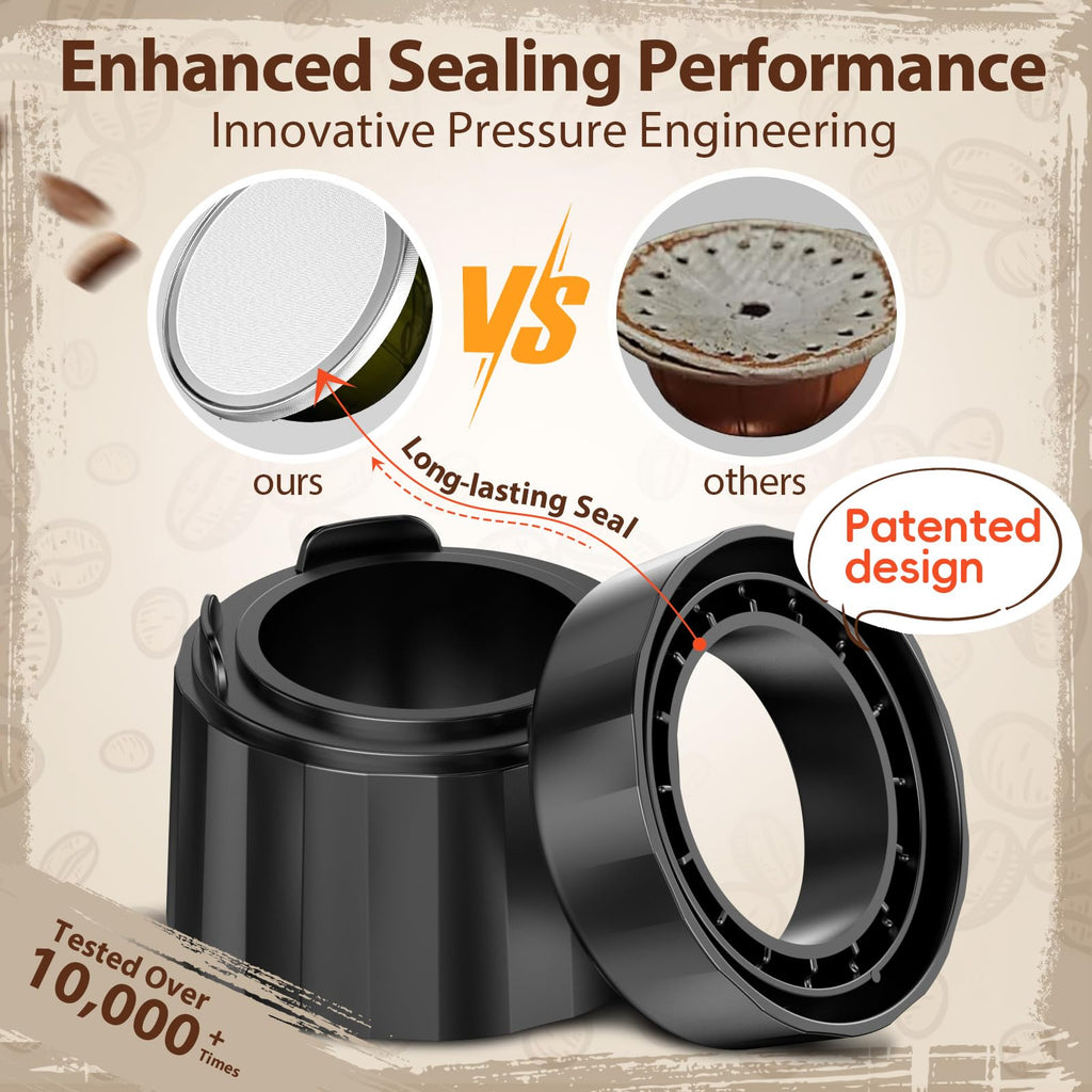 SWEETDEER Reusable Pods & Refillable Kit for Vertuo, 110 Refill Aluminum Foil Lids,Compatible with Nespresso Vertuo & Vertuoline,Coffee Capsules Kit with Lid Cutter, Holder & Scoop