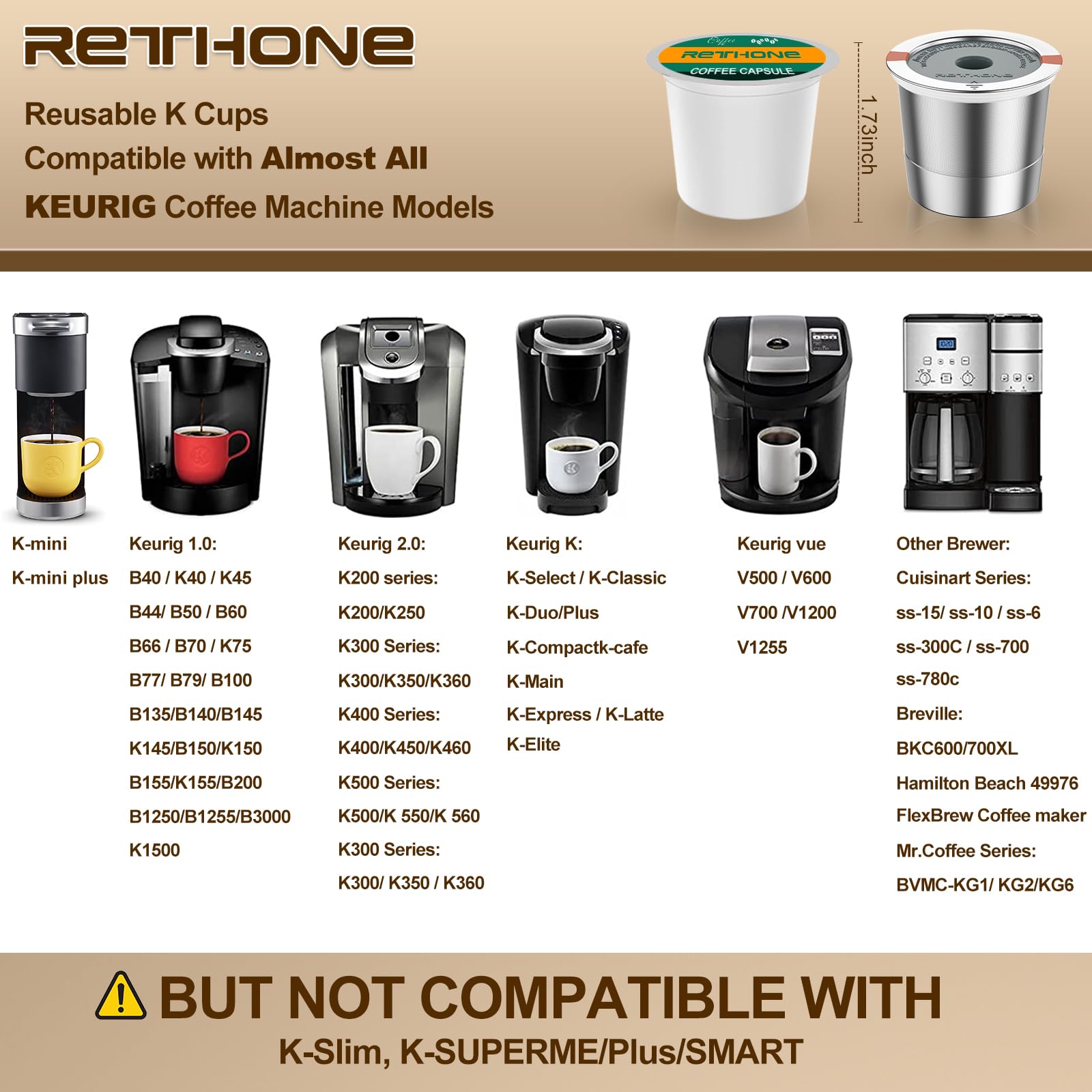 RETHONE Reusable K Cups Coffee Filter, Stainless Steel K Cup Reusable Coffee Pods Filters for Keurig 1.0 & 2.0 Coffee Makers BPA-Free Refillable Coffee Filters