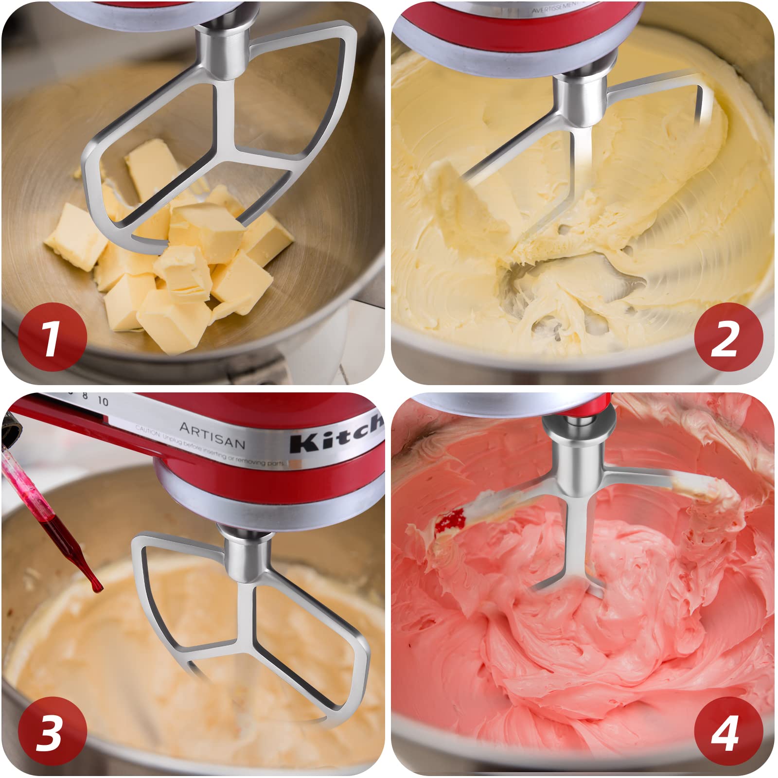 LETOMS Stainless Steel Paddle Attachment for Kitchenaid Stand Mixers 5QT Lift and 6QT, Flex Edge Beater Compatible with KitchenAid, Accessory for Bread, Pizza, Pasta & Biscuits, Dishwasher Safe