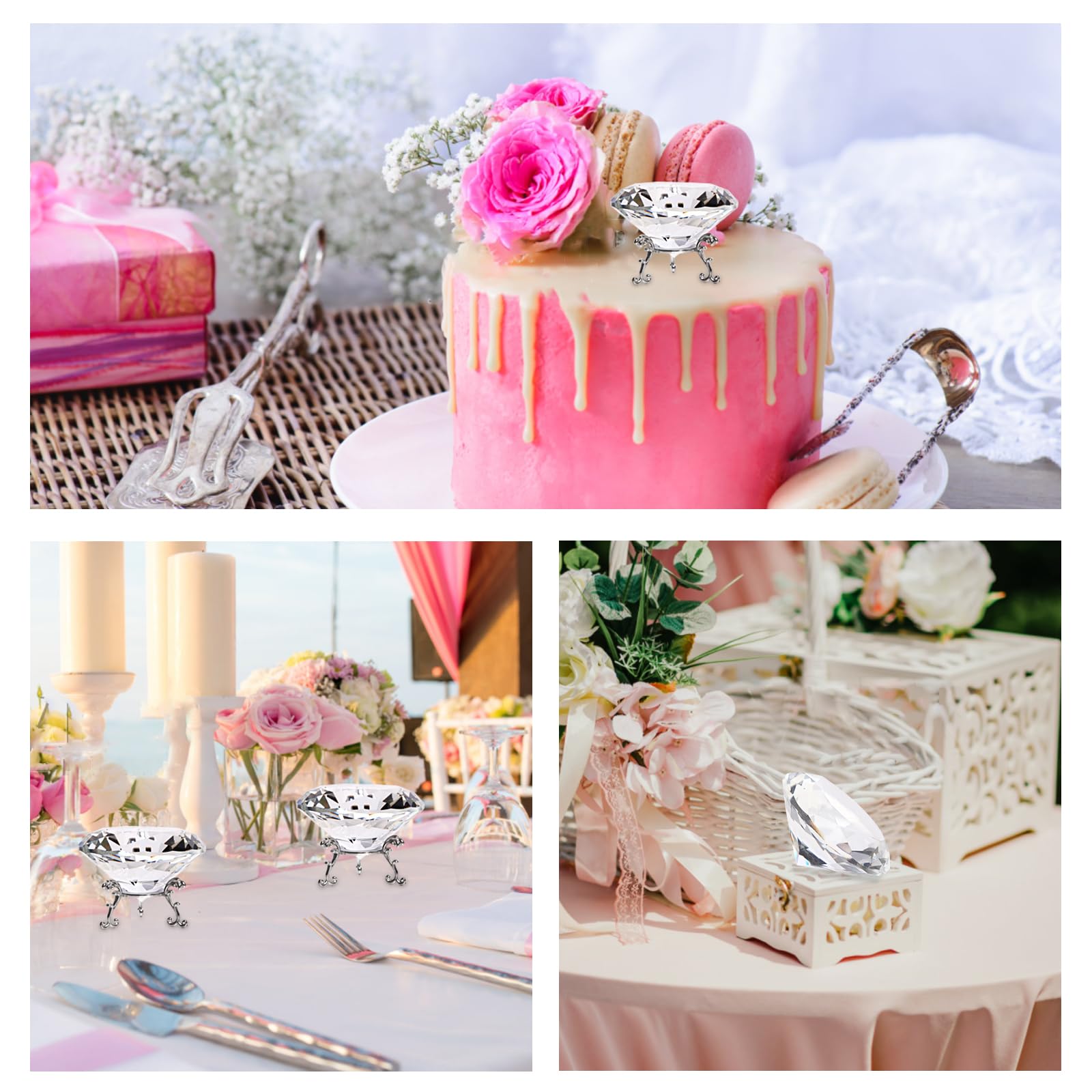80MM Clear Crystal Diamond Paperweight with Metal Stand Large Diamond Jewels Wedding Decorations Centerpieces Home Decor (3.15 inch)