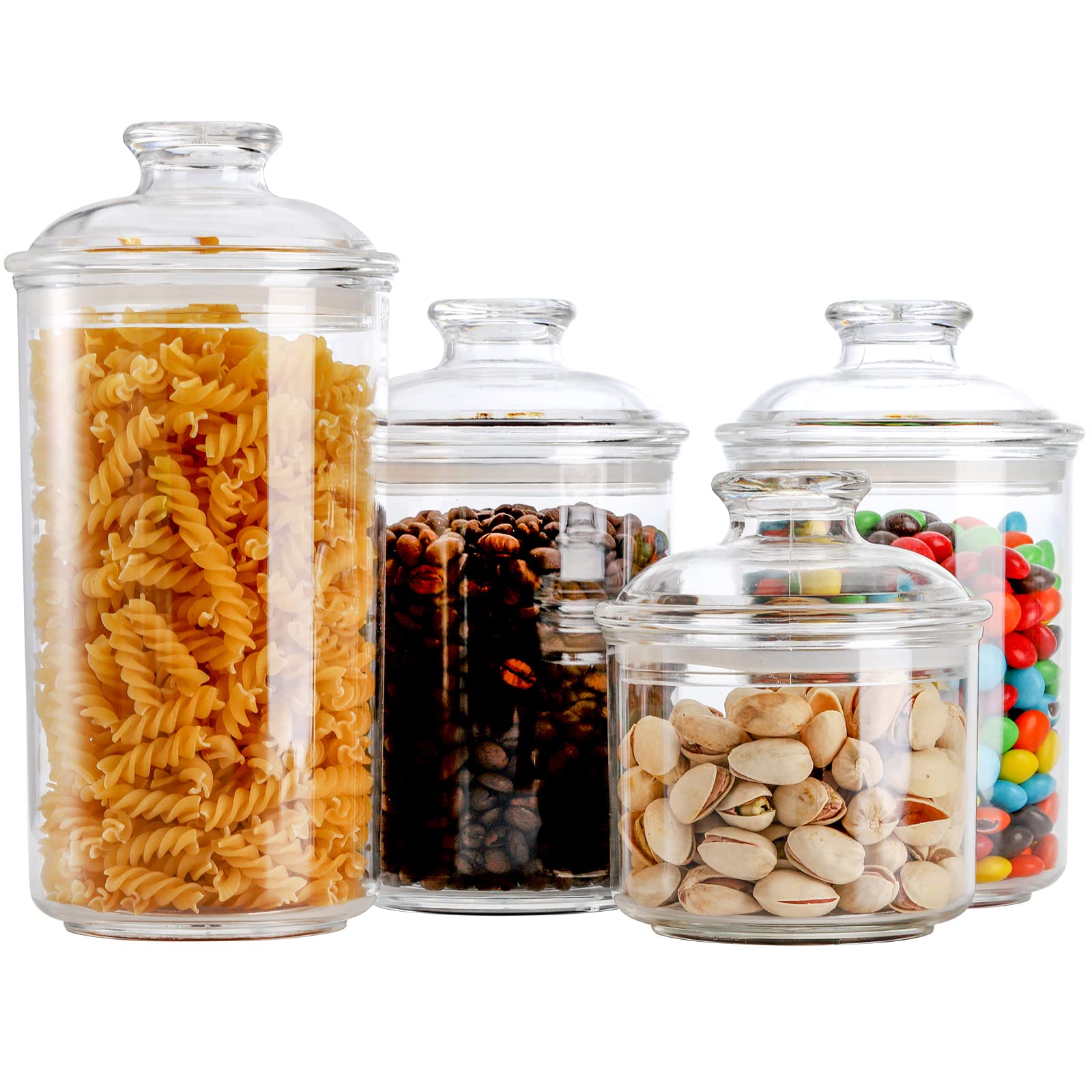 DEAYOU 4 Pack Clear Plastic Apothecary Jars, Plastic Storage Jar Canister with Airtight Lid, Cotton Qtip Holder Bathroom, Candy Cookie Container Organizer for Bath Salt, Pad, Vanity,33 Oz/23 Oz/13 Oz