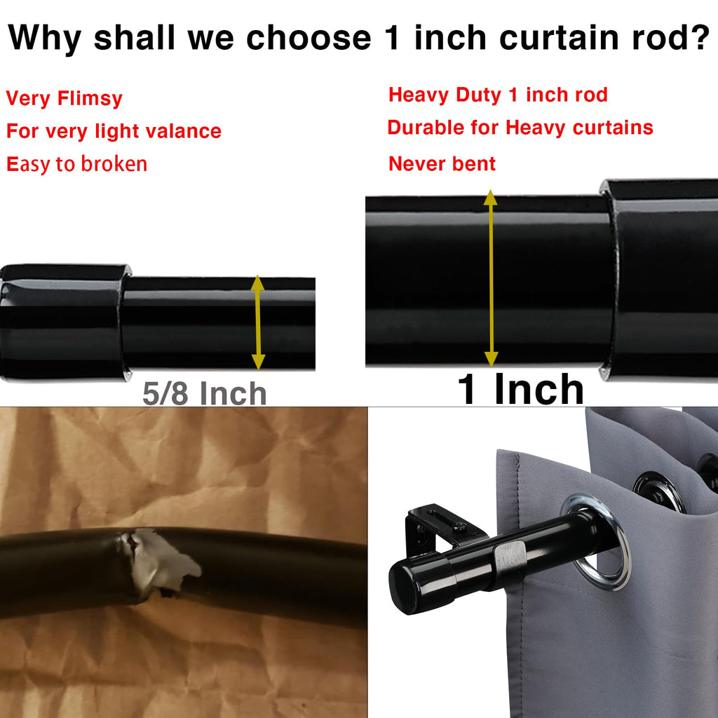 Extra Long Curtain Rods for Windows 28 to 144 inch, 1" Heavy Duty Drapery Rods with Adjustable Brackets, Bedroom Easy Instal Simple Blackout Outdoor Black Curtain Rods for Patio