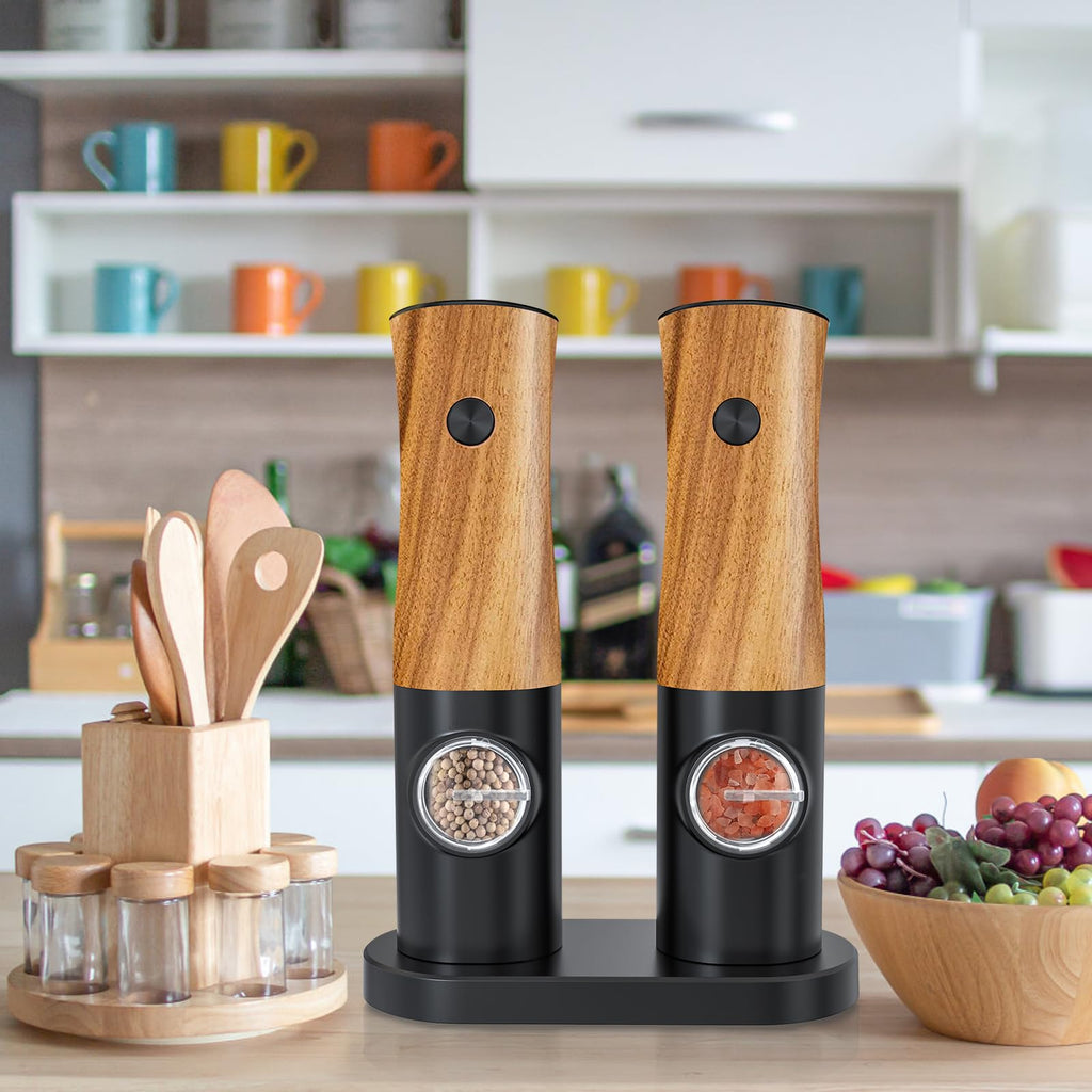 Electric Pepper Grinder Salt Mill: - Salt and Pepper Grinder with Ceramic Grind Portable Button Switch Battery Powered Salt Pepper Grinders Set Adjustable Coarseness Seasoning Mill