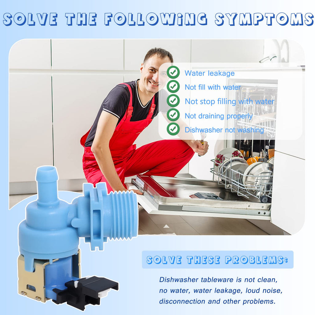 Upgraded W10327250 W10327249 Dishwasher Water Inlet Valve WPW10327249 Compatible with Whirlpool Kenmore Amana Kitchen Aid Dishwashers, Replaces W11130743 W10195047 W10316814 AP6024301