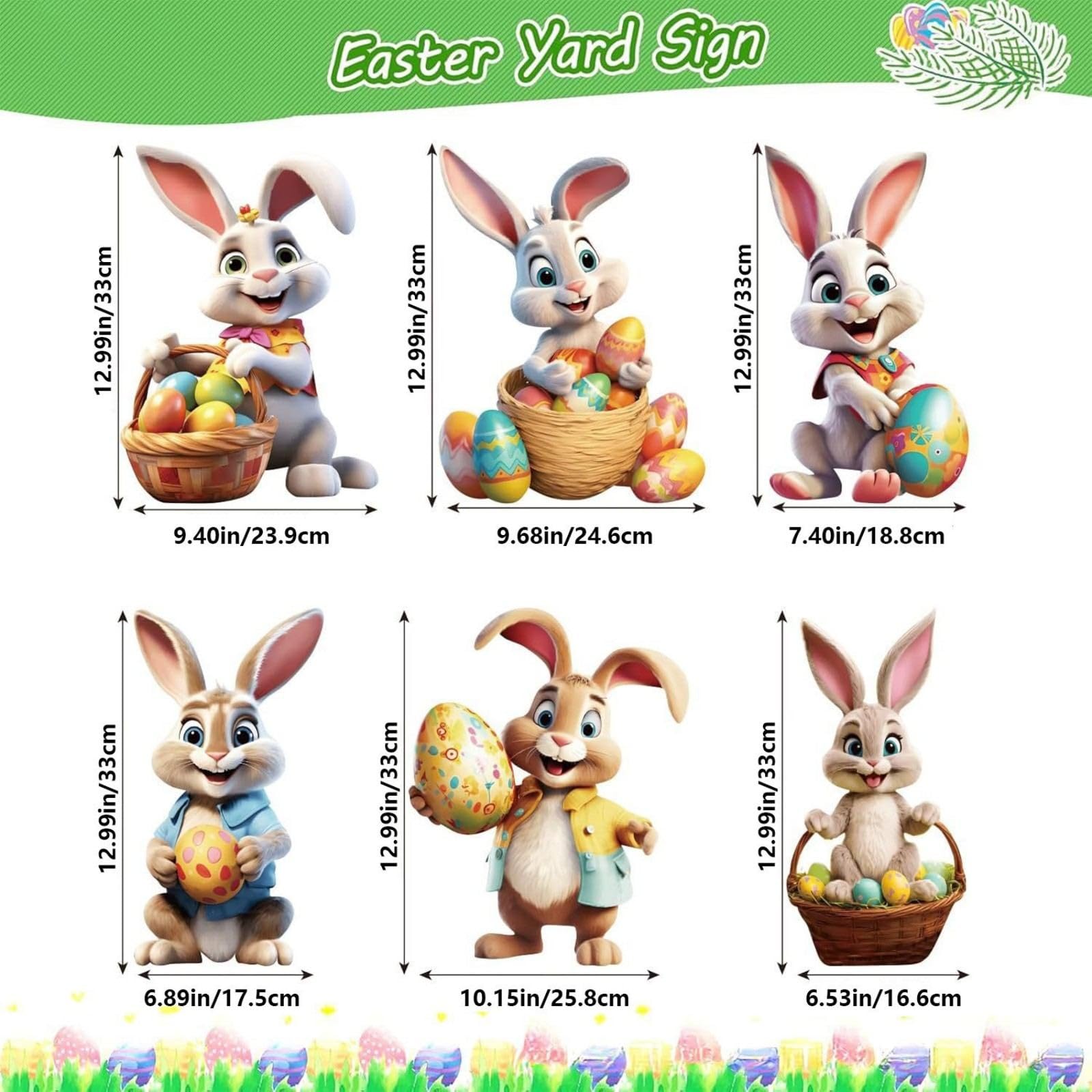 Easter Decorations Outdoor - 6 pcs with Stakes Cute Yard Signs Bunny Eggs Garden - Holiday Welcome Signs for Happy Themed Festival Party Supplies, Lawn, Garden Decor
