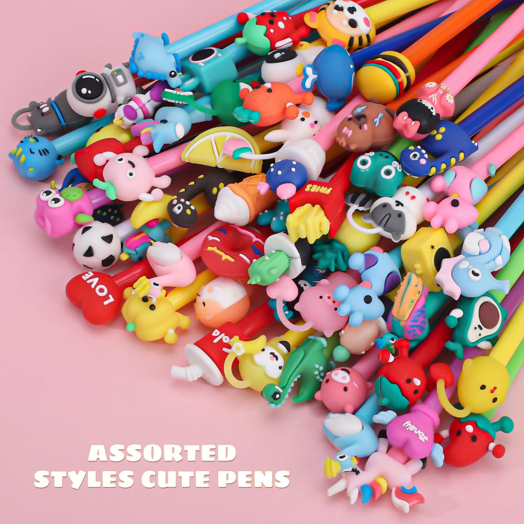 60 Pack Cute Pens Bulk Cartoon Fun Pens Easter Classroom Gifts Assorted Styles Black Gel Ink Pen for Party Favors Birthday Gifts Students Rewards Class Prizes Goodie Bag Stuffers