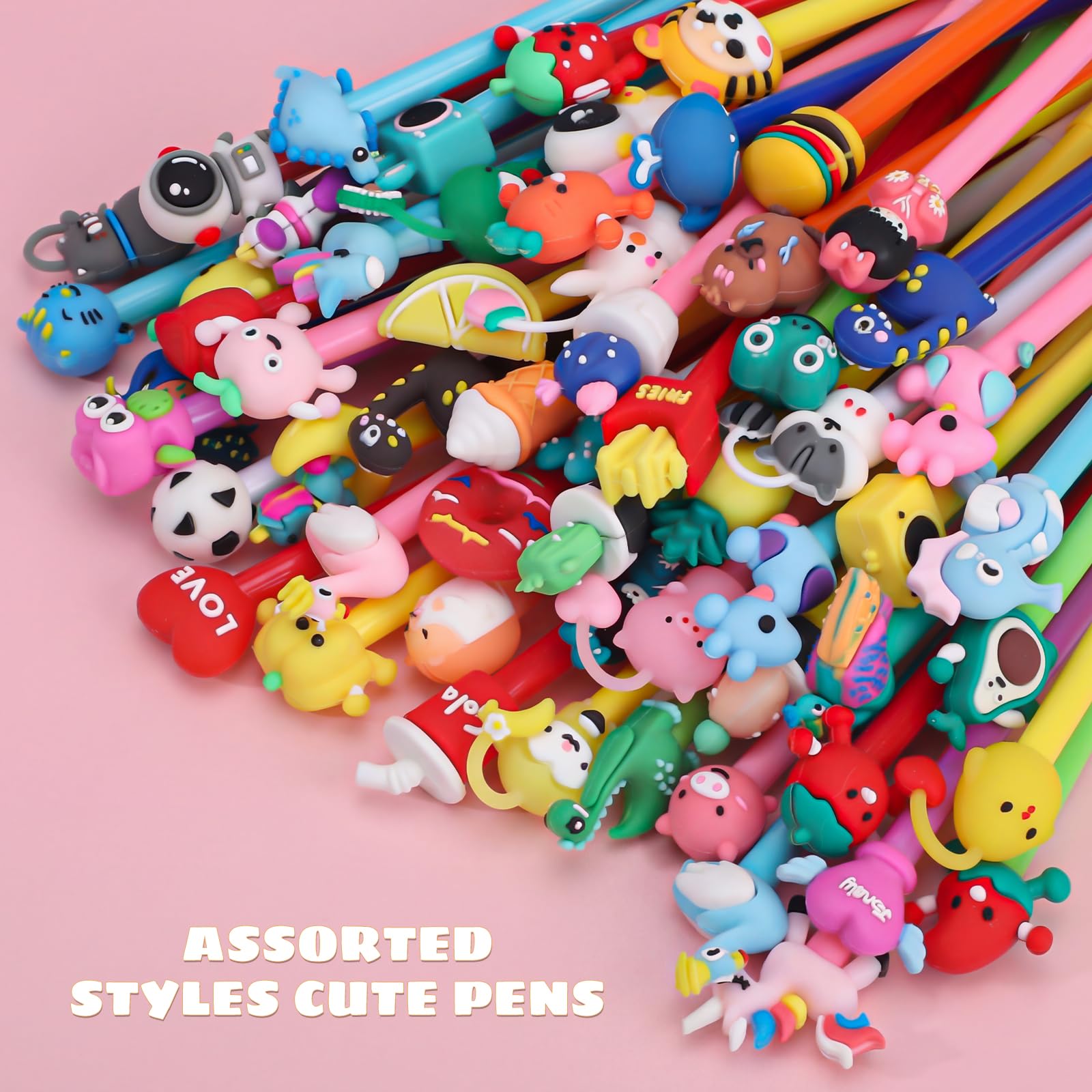 60 Pack Cute Pens Bulk Cartoon Fun Pens Easter Classroom Gifts Assorted Styles Black Gel Ink Pen for Party Favors Birthday Gifts Students Rewards Class Prizes Goodie Bag Stuffers