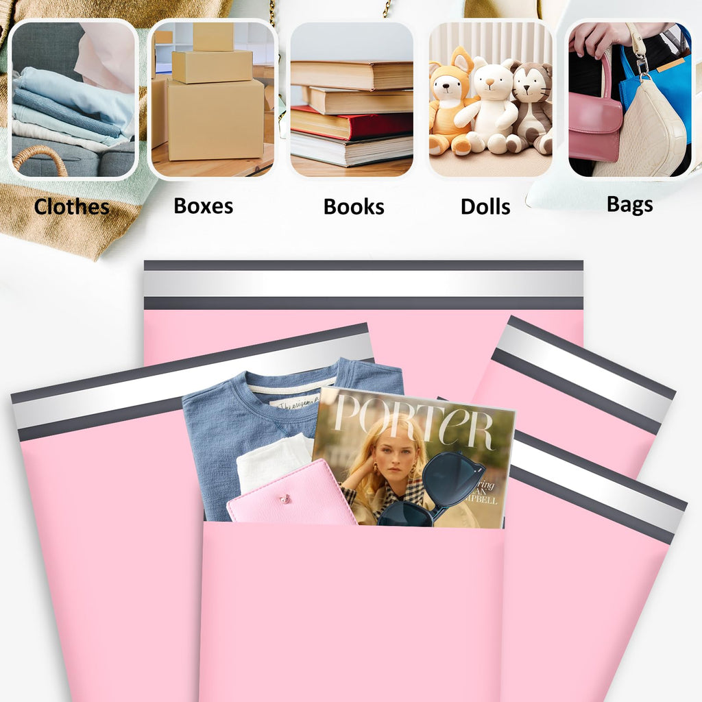 UCGOU 100 Pack Light Pink Poly Mailers Variety Size Pack, 10x13 Inch & 12x15.5 Inch & 14.5x19 Inch &19x24 Inch, 25 PCS Each Shipping Bag, Self-Sealing Adhesive Mailer Assorted Size for Small Business