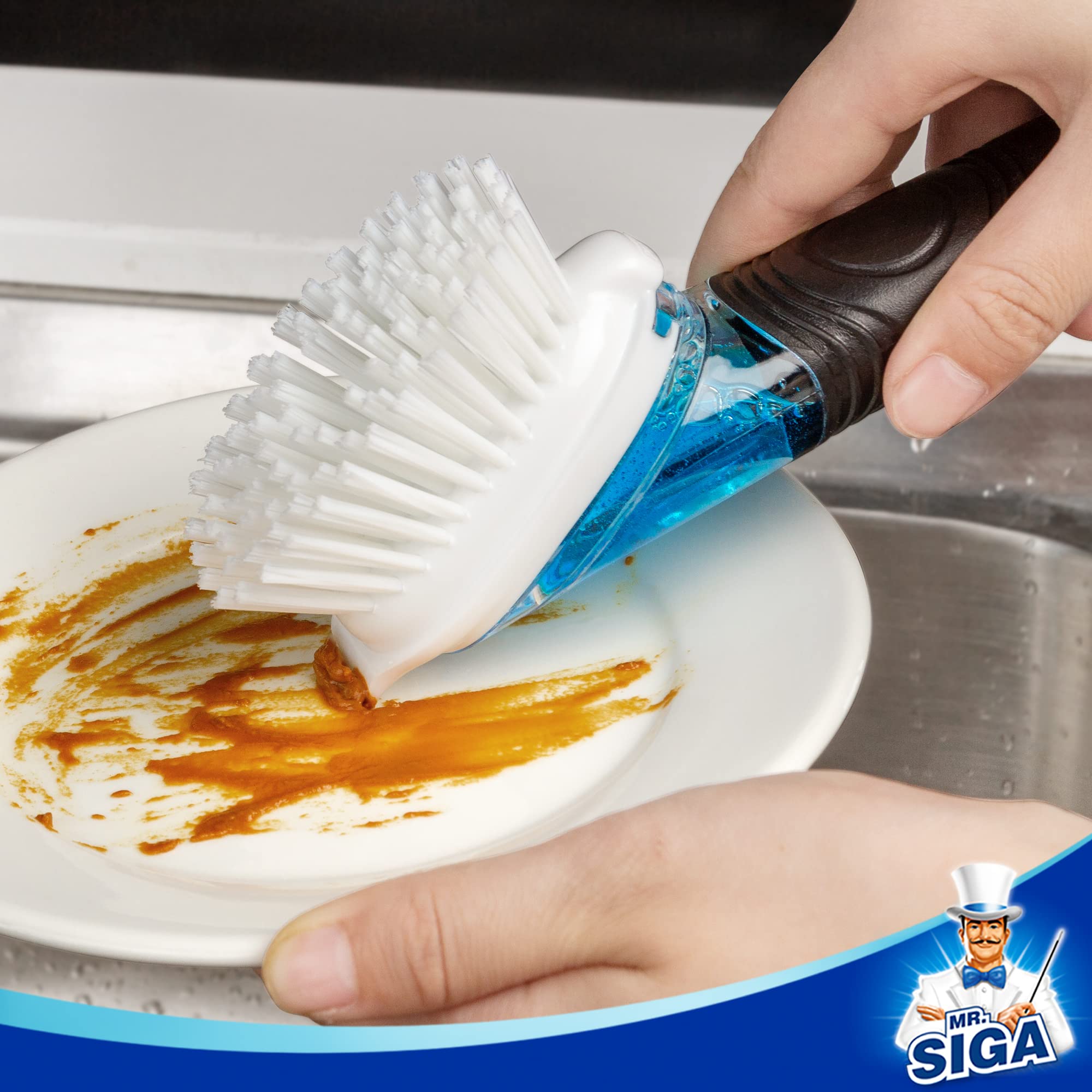 MR.SIGA Soap Dispensing Dish Brush, Kitchen Brush Refill, Pack of 4