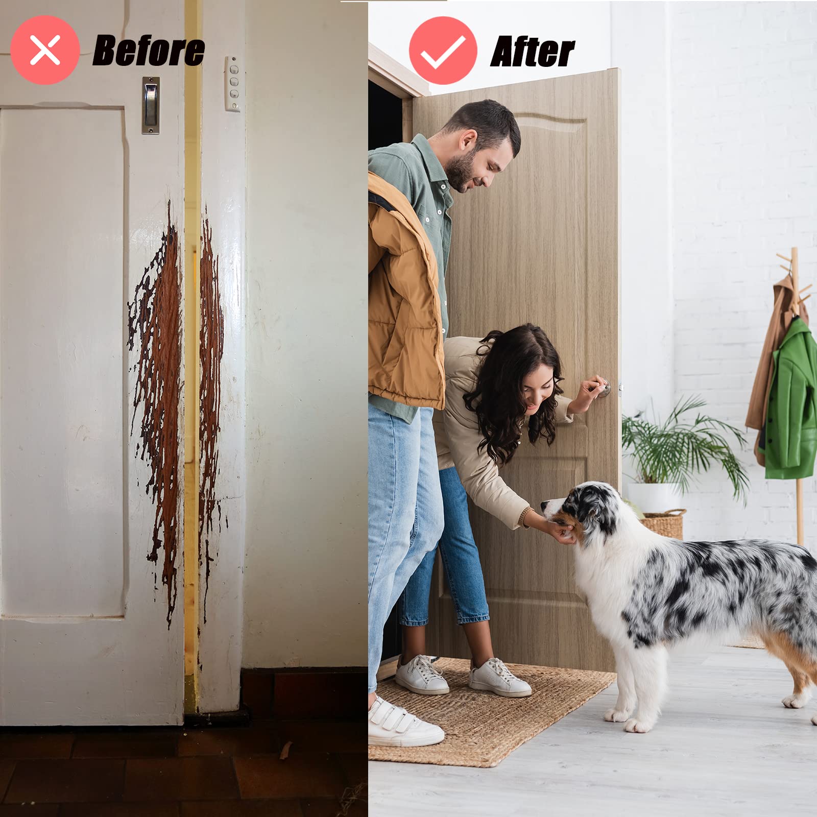 OKPOPLY Door Protector from Dog Scratching, 118'' X 8.3'', Clear Vinyl Dog Scratch Door Protector Heavy Duty Anti Claw Shield Guard for Wall Window Furniture, w/Scraper