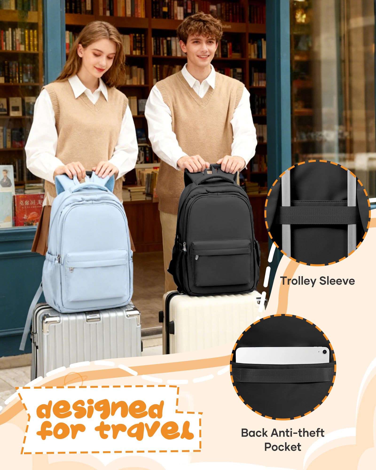 School Backpack for Women Men College High School Bag for Boys Girls Casual Daypack Laptop Backpack Waterproof Bookbag Black