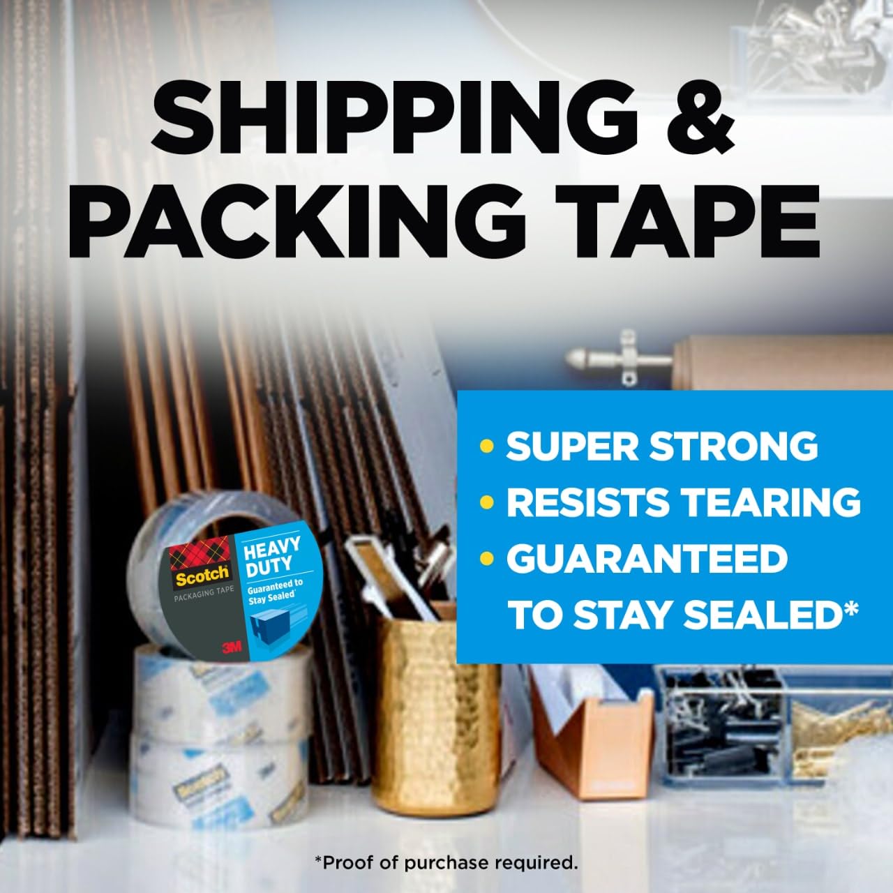 Scotch Heavy Duty Packaging Tape, Shipping and Packing Tape, 1.5” Core Refill Rolls with 1 Refillable Dispenser, 1.88 in x 800 in, 6-Pack