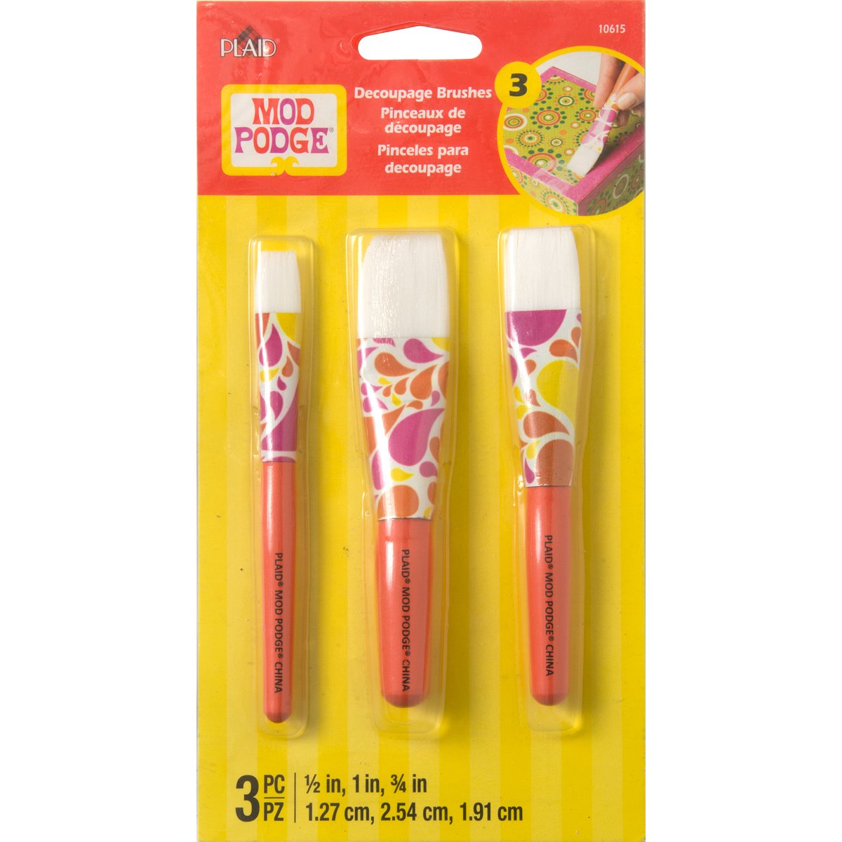 Mod Podge 10615 3 Piece Short Handle Brush Set
