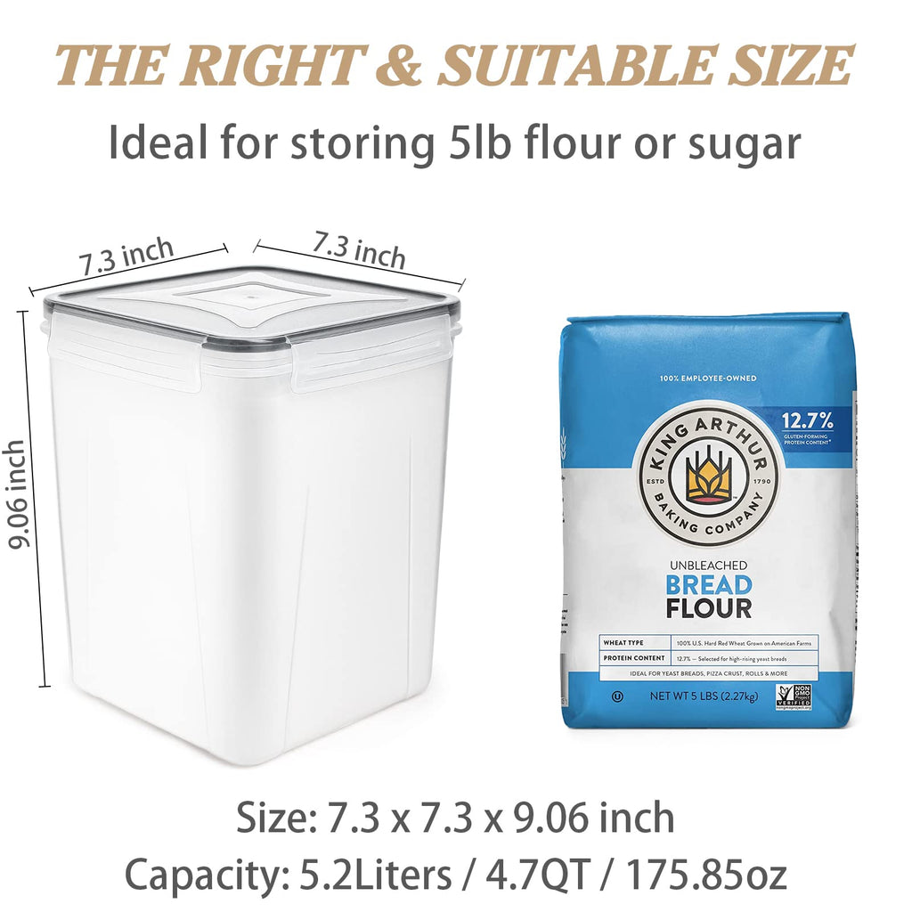 Large Food Storage Containers 5.2L/175oz, Wildone 4 Piece BPA Free Plastic Airtight Food Storage Containers for Flour, Sugar, Baking Supplies, Kitchen & Pantry Containers with 20 Labels